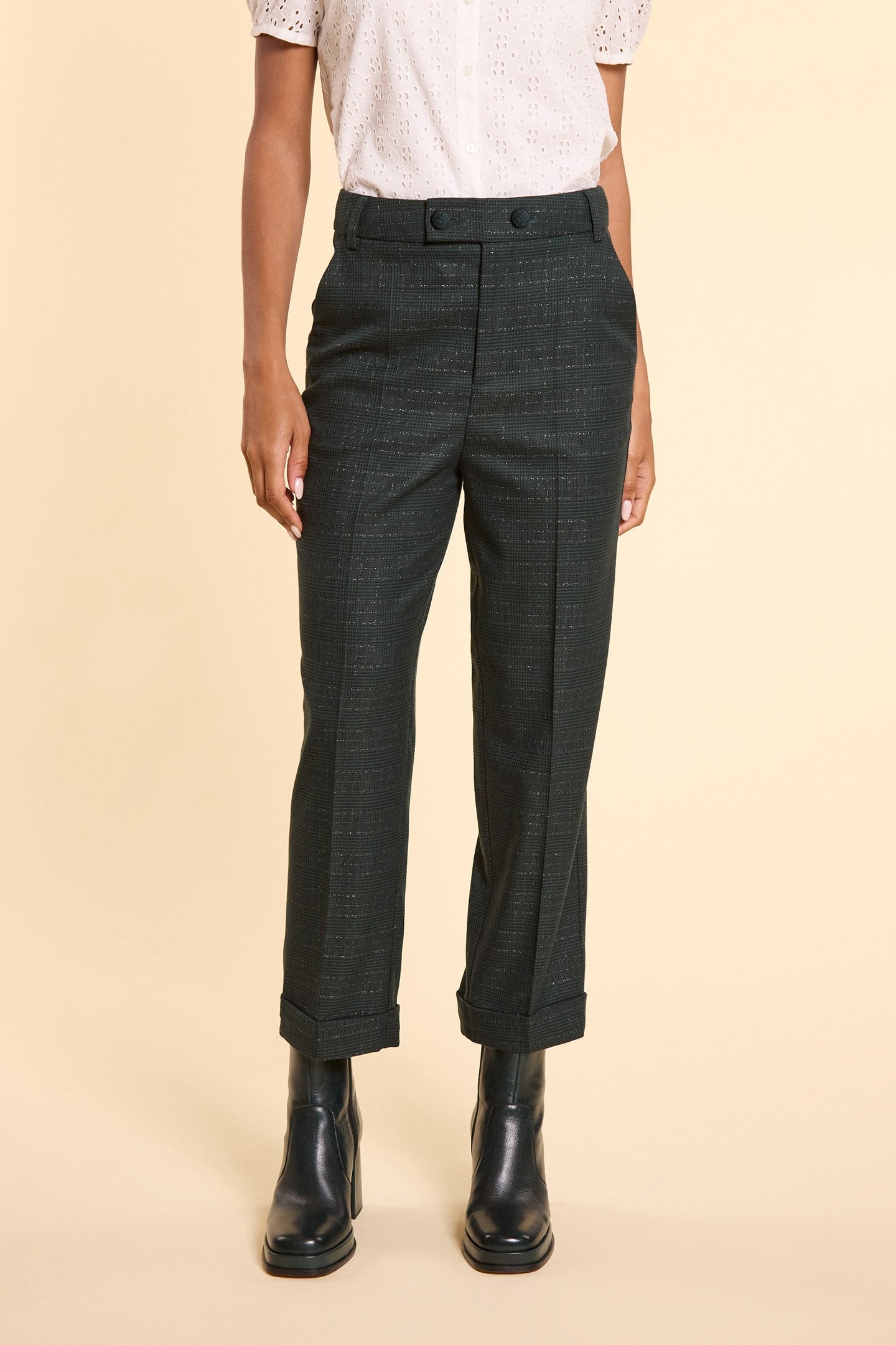 MIDNIGHT GREEN CHECKERED SUIT PANTS 1