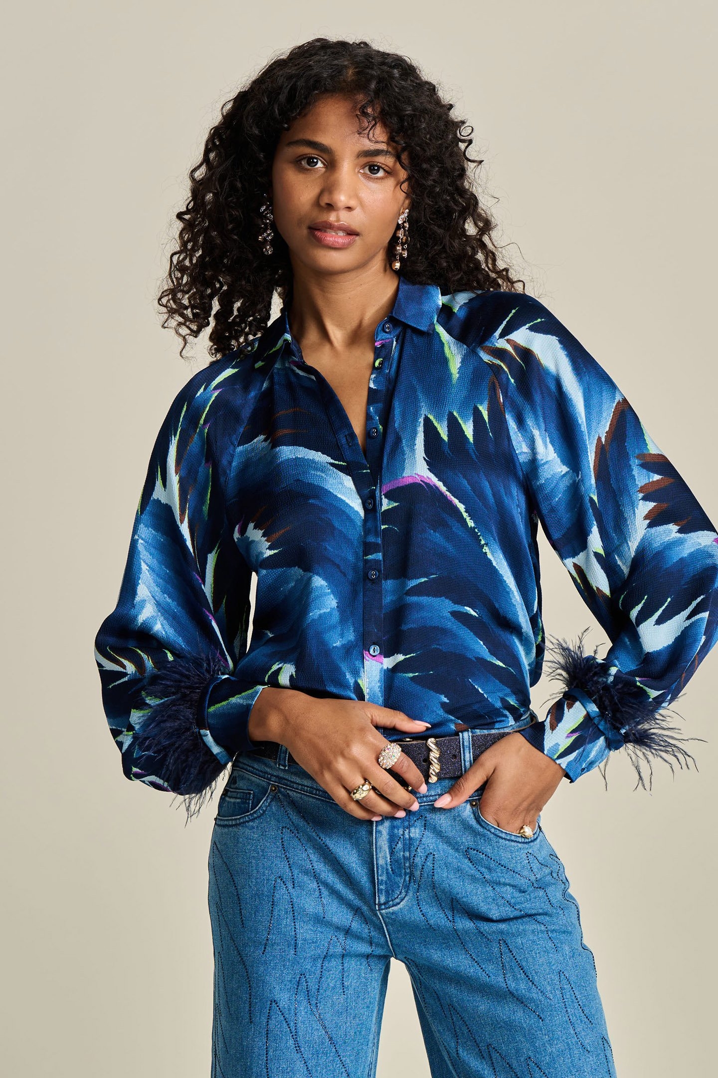 BLOUSE - FEATHERS BLUE 1