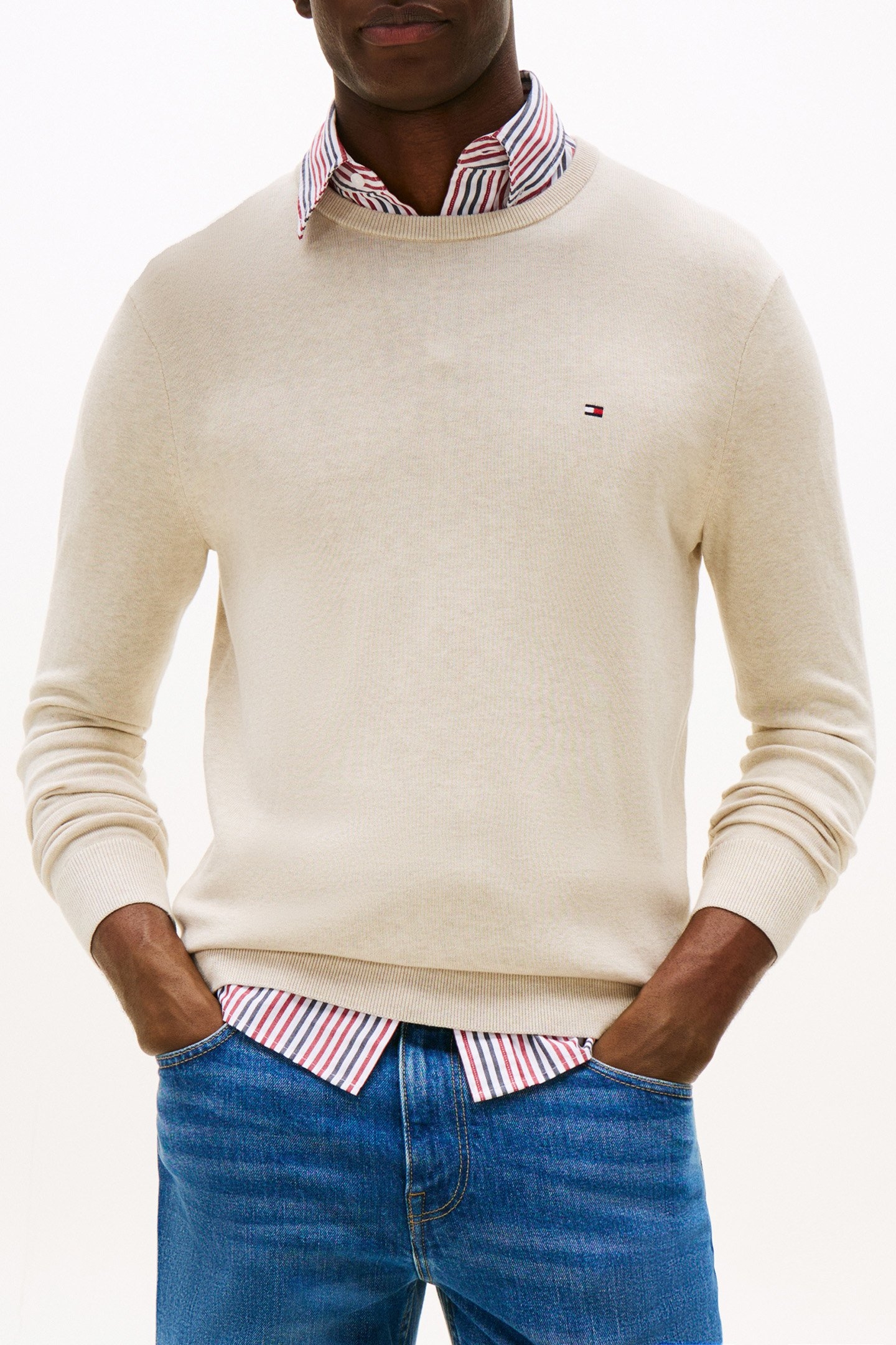 ESSENTIAL SSNL RELAXED FIT CREW NECK PULLOVER CREME 1
