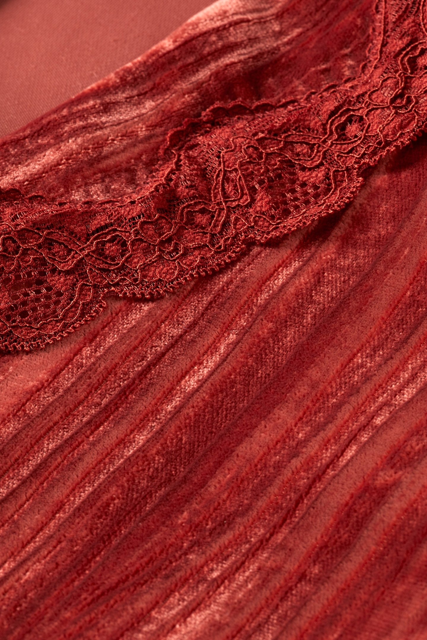 LACE TRIMMED VELVET PYJAMA BLAZER RUST 8