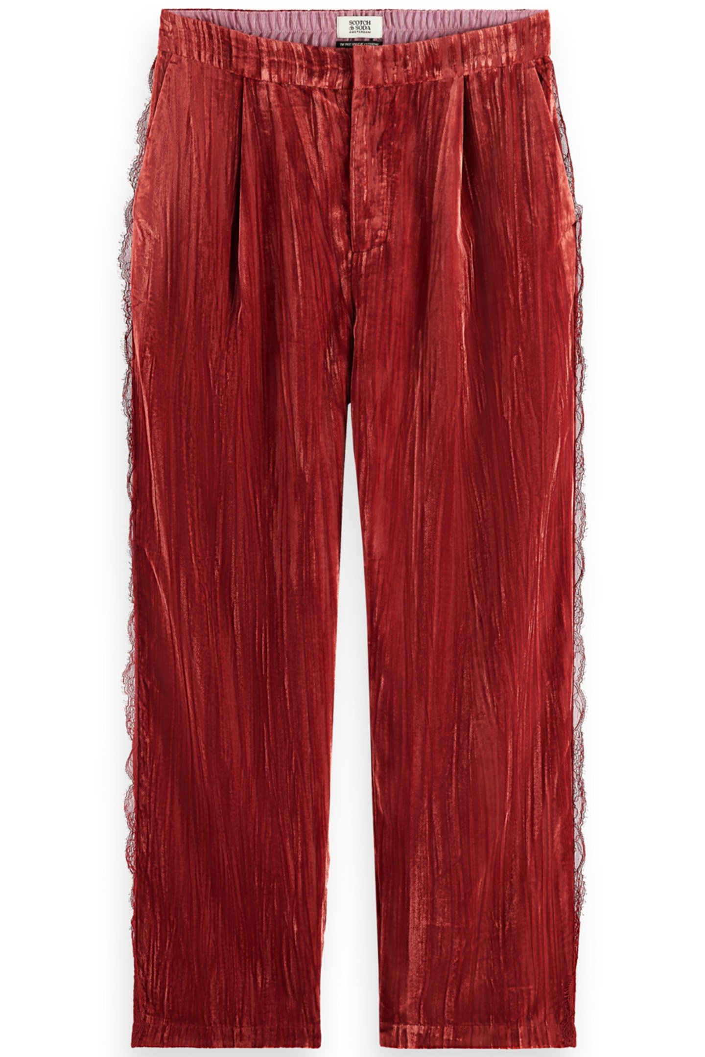 LACE TRIMMED VELVET PANT RUST 4