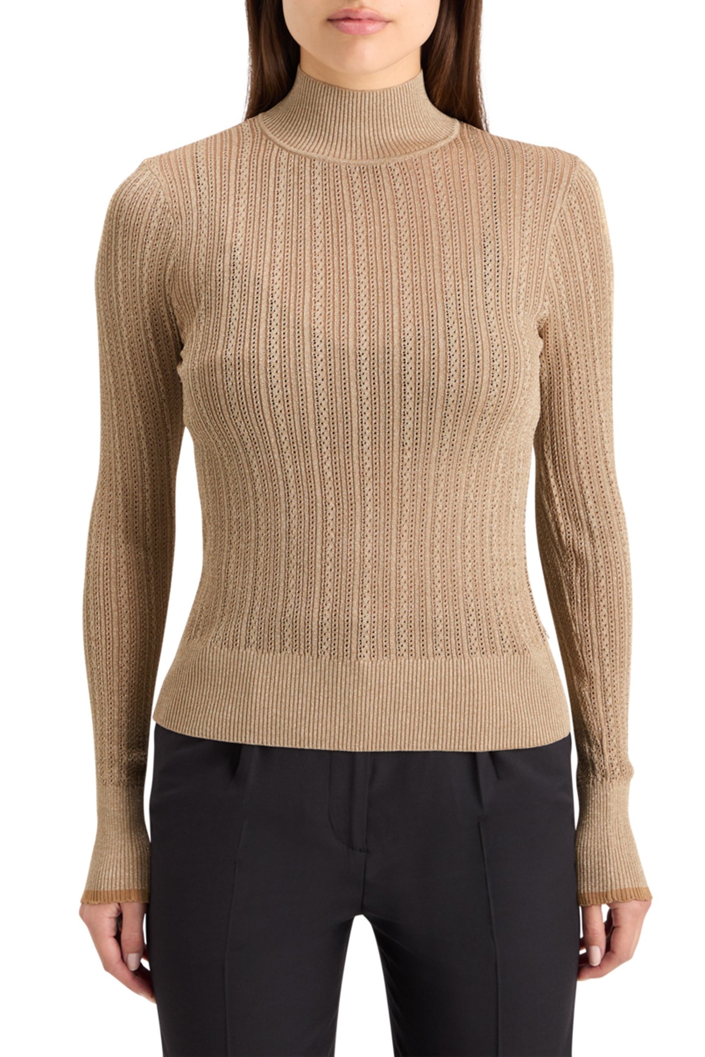 METALLIC POINTELLE FITTED PULLOVER GOLD 1