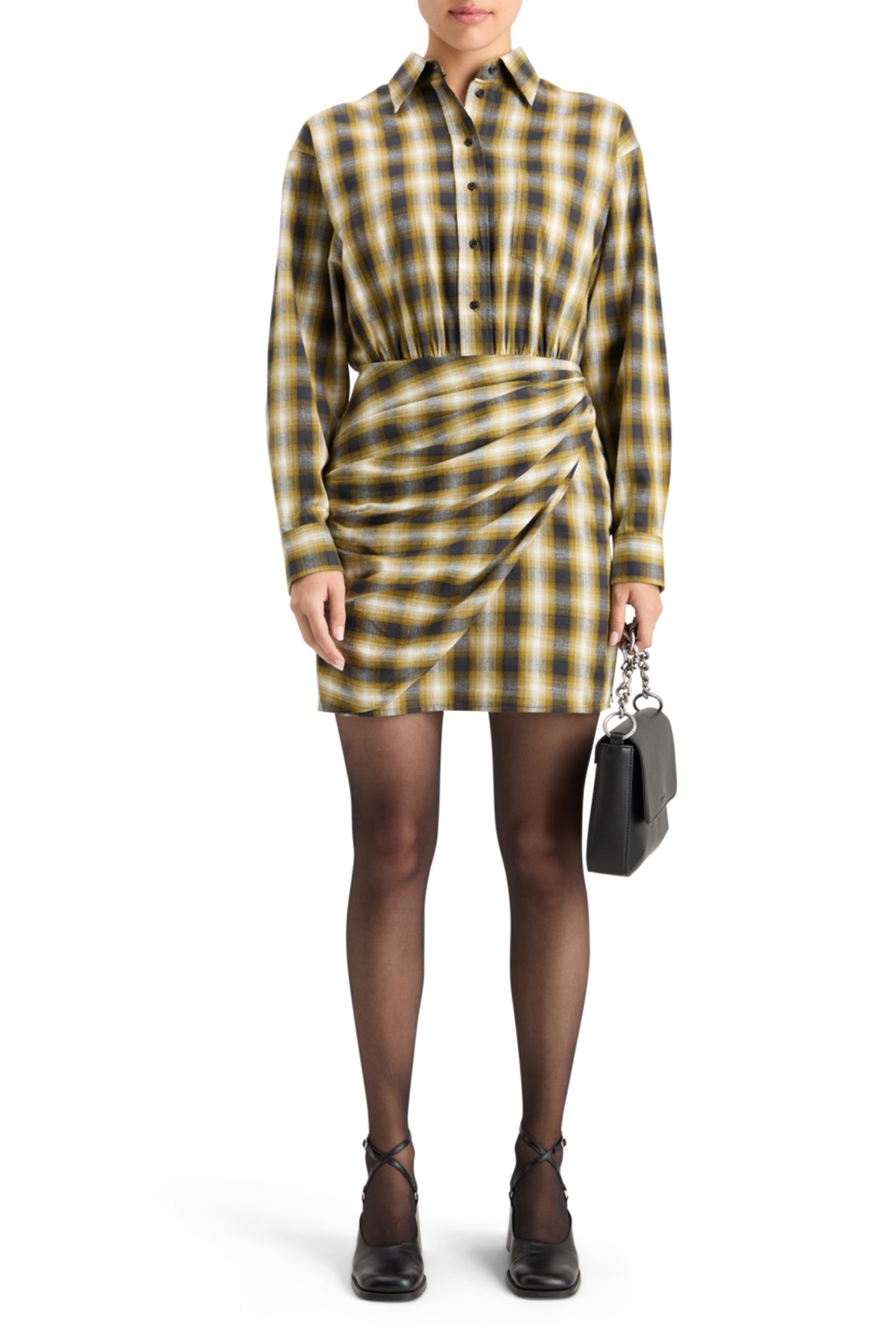 FLANNEL MINI WRAP DRESS OLIVE CHECK 6