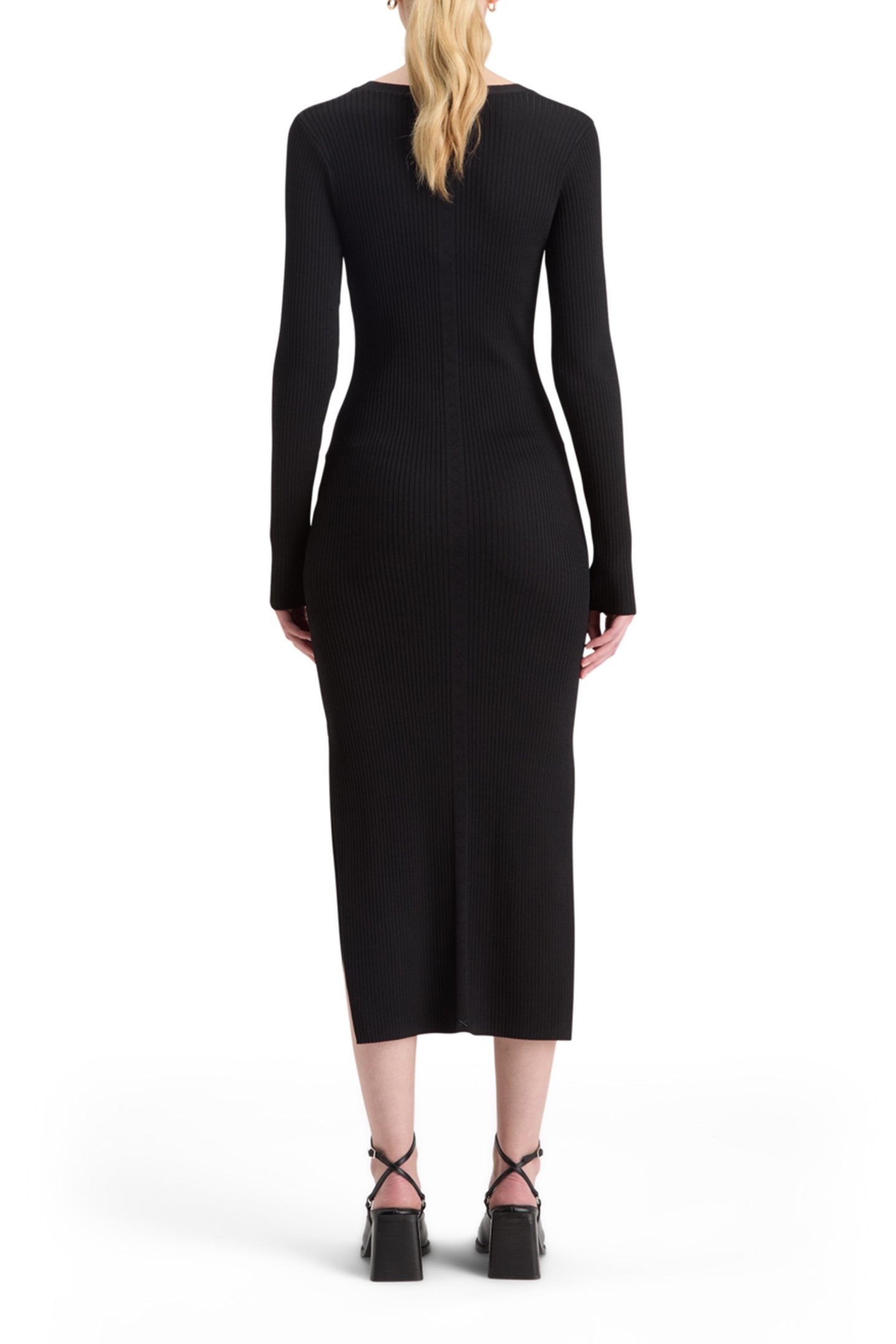 RIBBED KNITTED MIDI DRESS EVENING BLACK 2