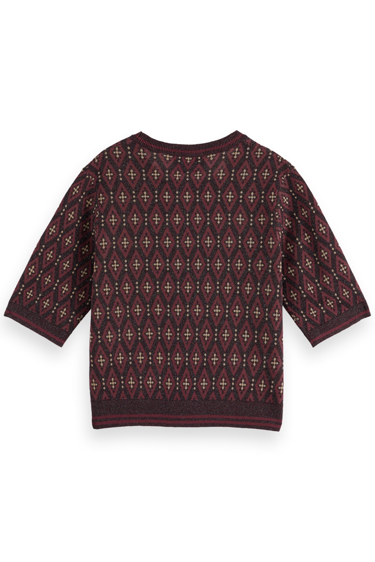 SHORT SLEEVE JACQUARD PULLOVER DARK BORDEAUX 2