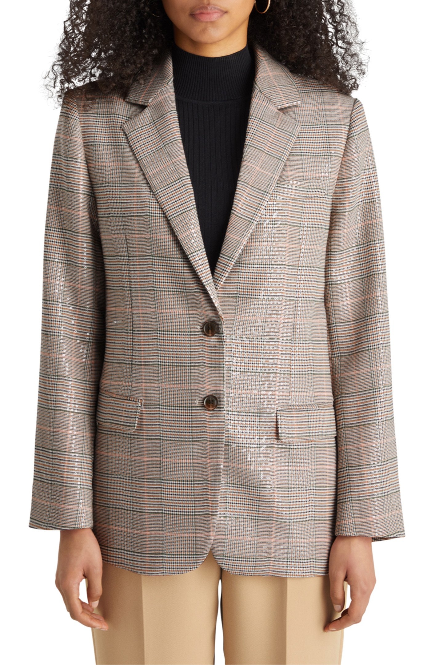 SEQUIN PRINCE OF WALES CHECK BOYFRIEND SB BLAZER SEQUIN PRIN 1