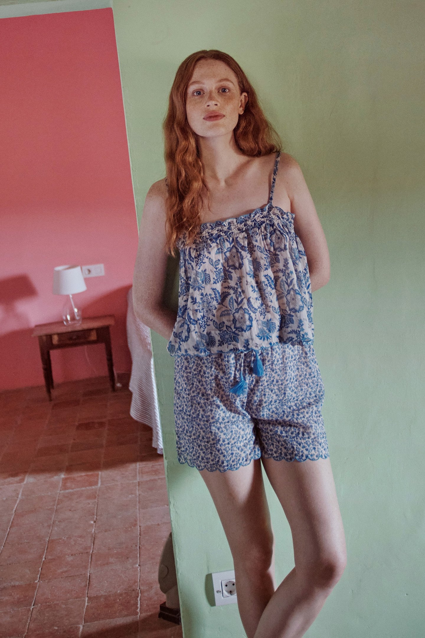 PAJAMAS SHORTS DREAMY BLUE INDIAN BLOOM 1