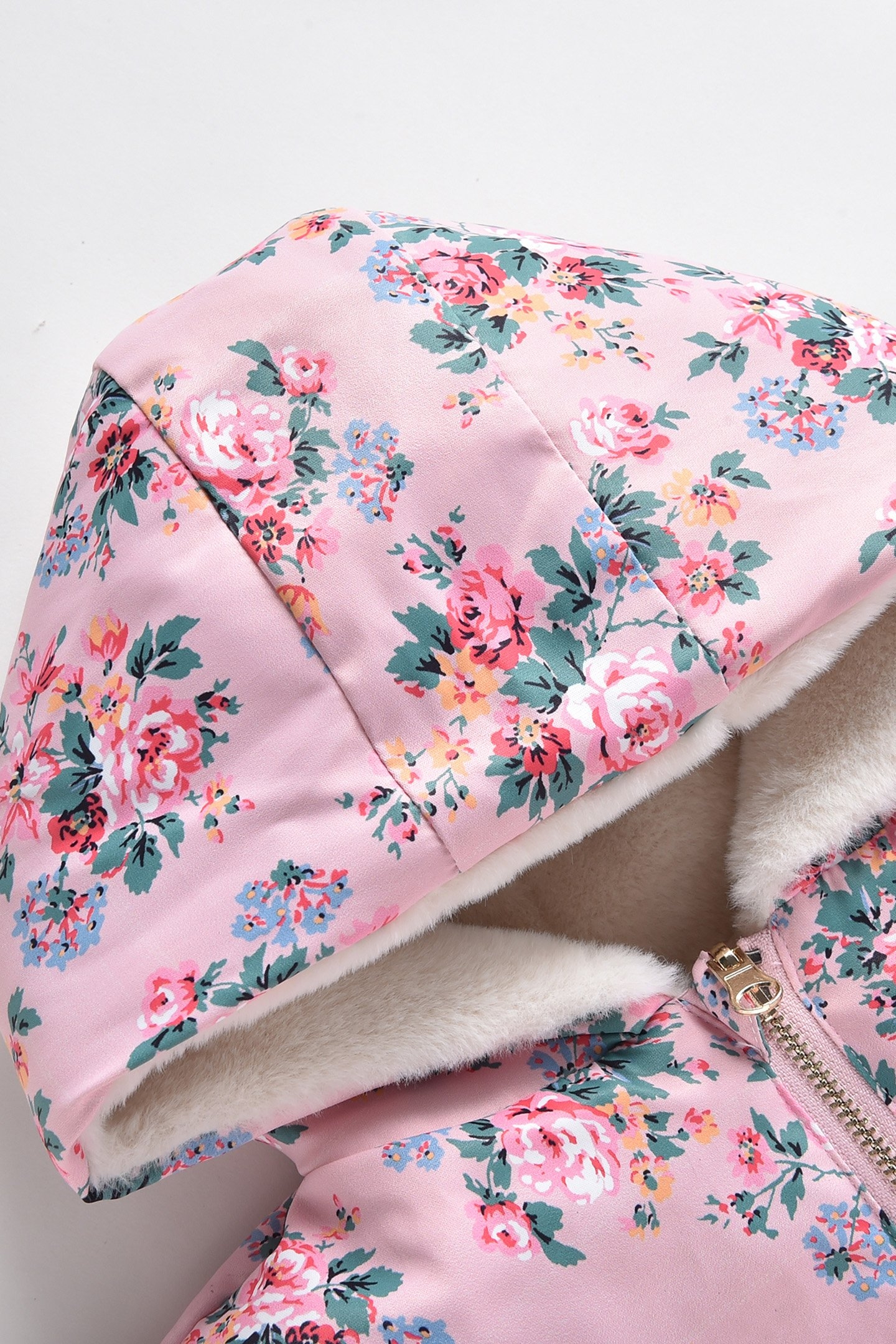 REVERSIBLE COAT FELVET PINK SEYLAN FLOWERS 5