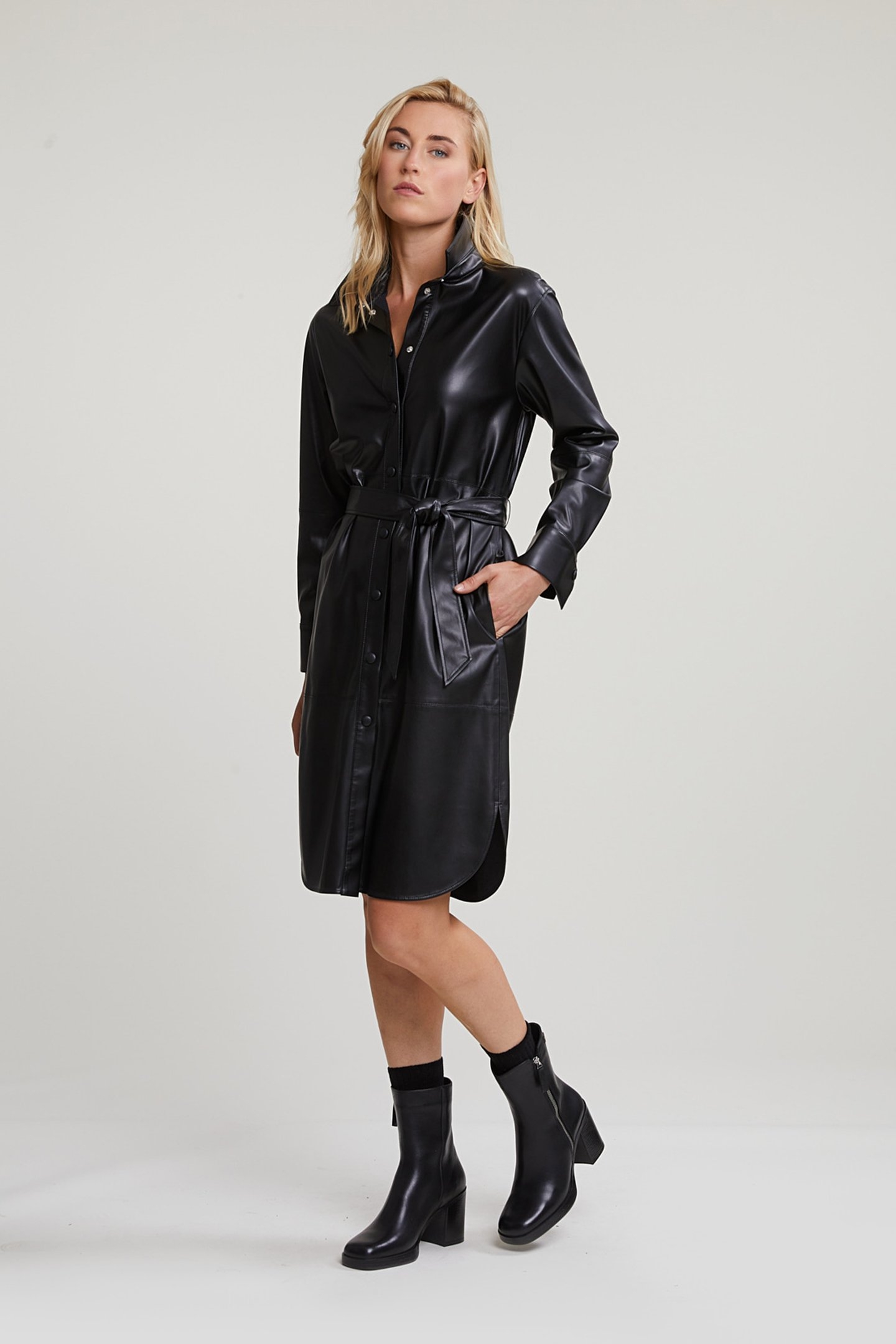 BLACK VEGAN LEATHER BELTED DRESS 1