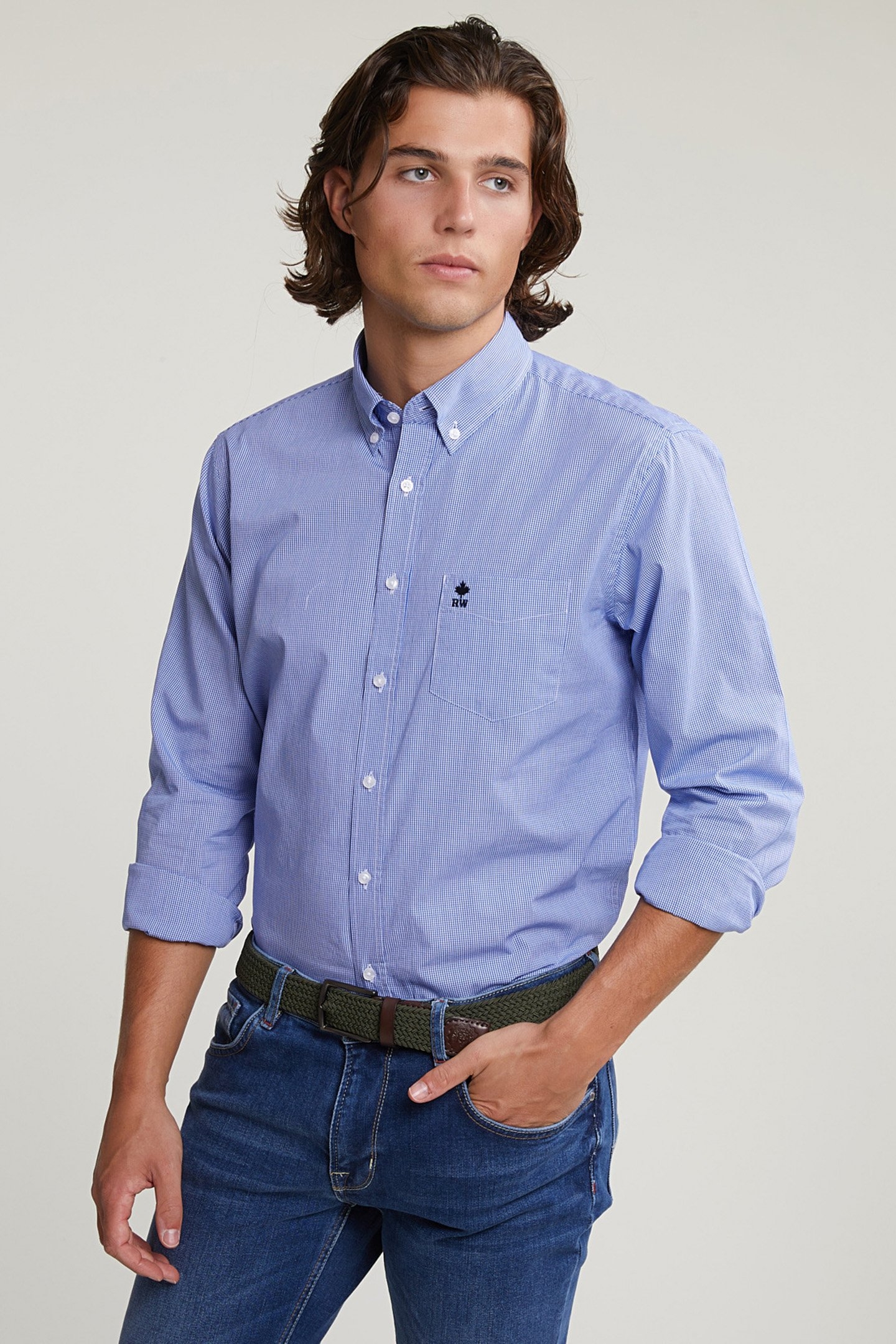CUSTOM FIT CHECKED SHIRT WITH POCKET BLUE/WHITE 1