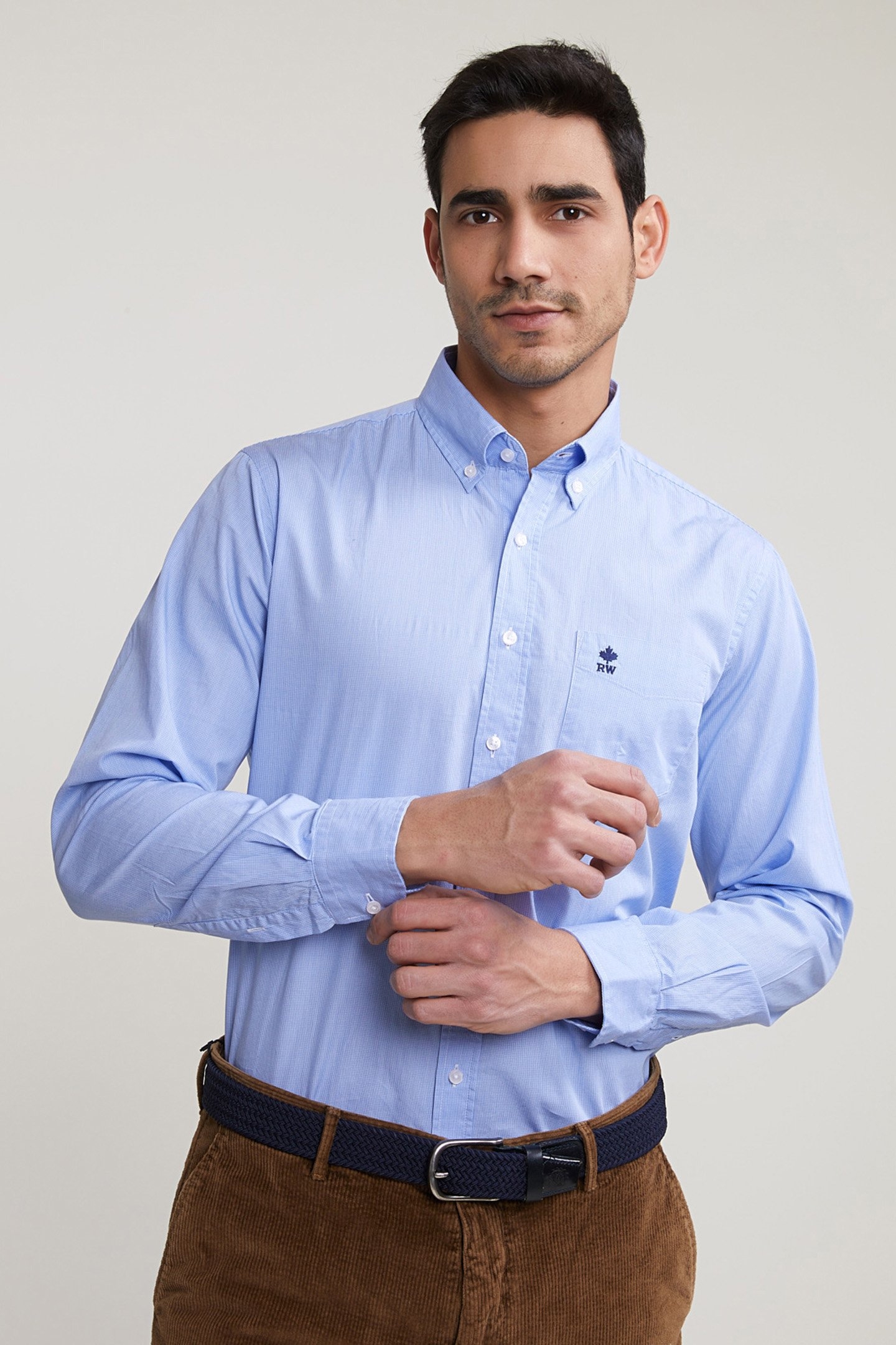 REGULAR FIT CHECKED SHIRT WITH POCKET BLUE/WHITE 1
