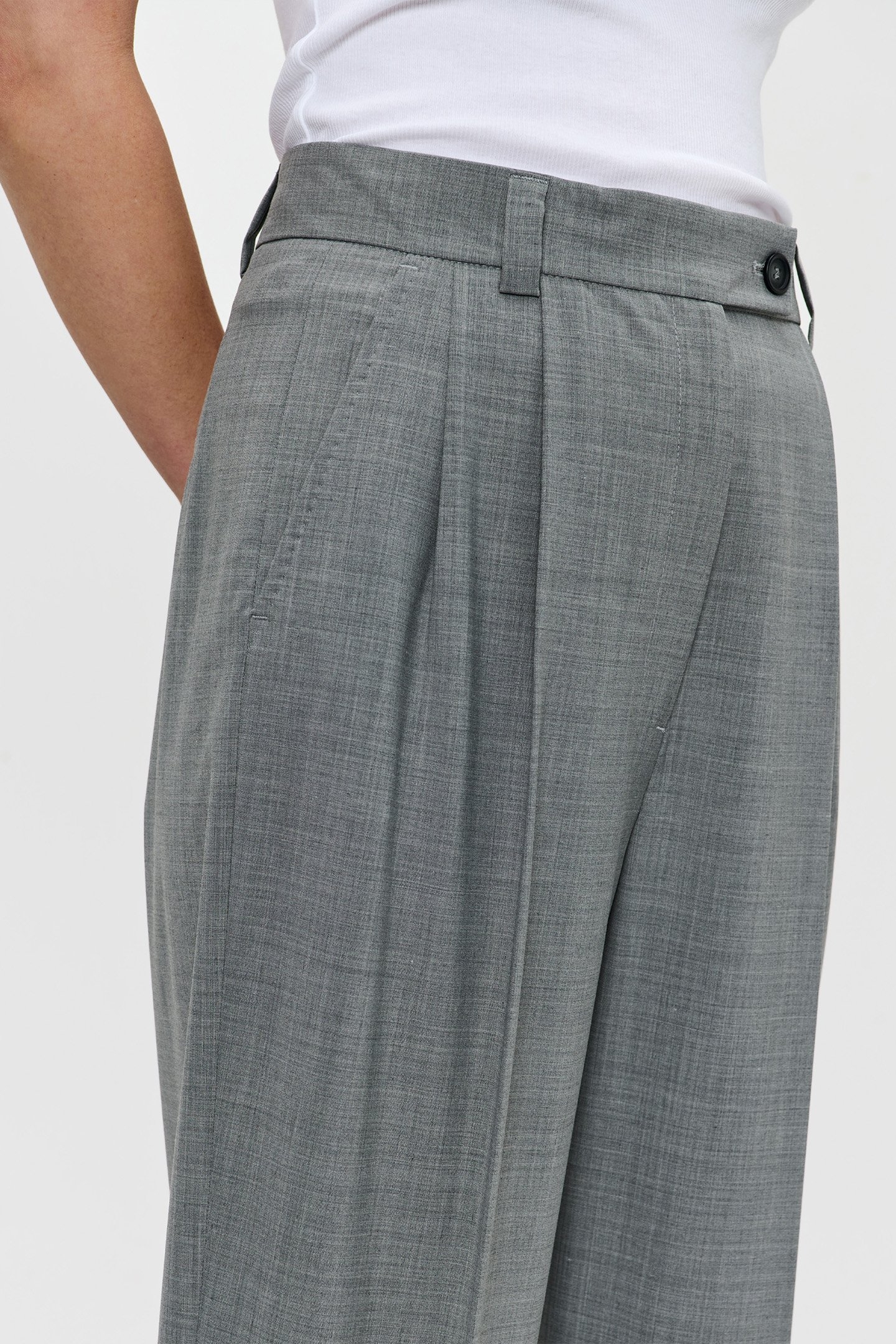 TROPICAL WOOL STRAIGHT PANTS GREY MELANGE 6