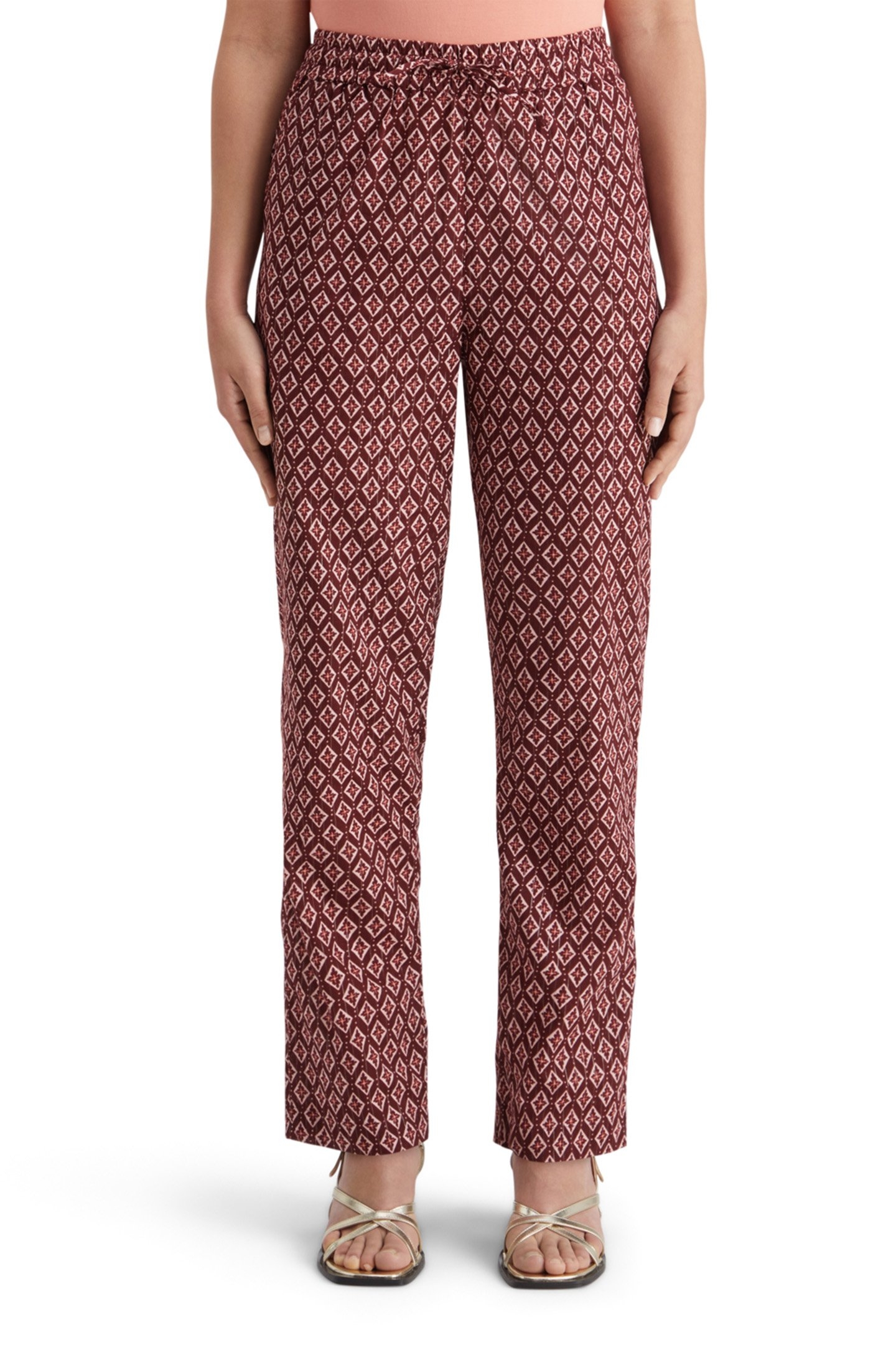 GIA BLOCK PRINT PULL ON PANT GEO FLOWER BORDEAUX 1