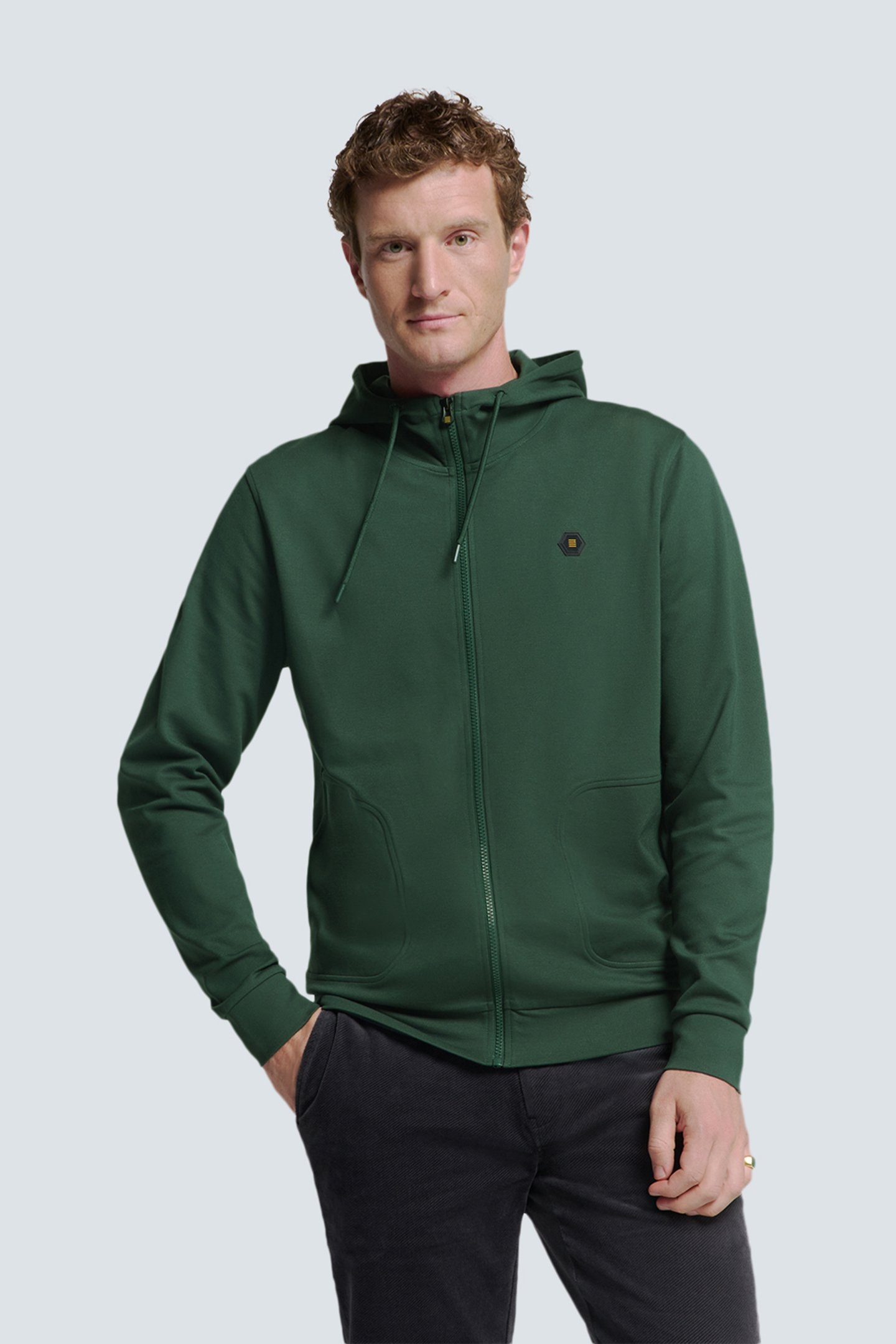 SWEATER FULL ZIPPER HOODED DARK GREEN 1
