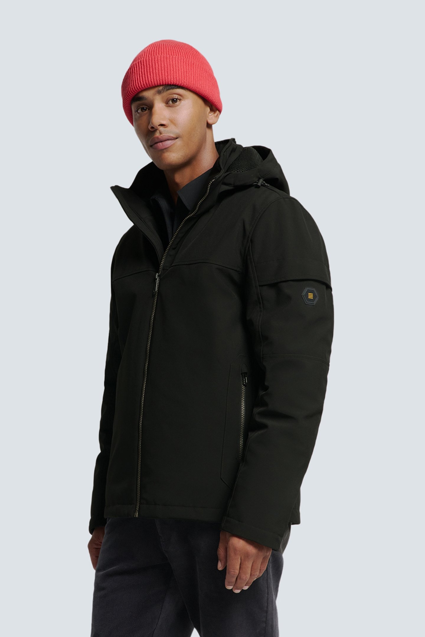 JACKET SHORT FIT HOODED SOFTSHELL STRETCH BLACK 1
