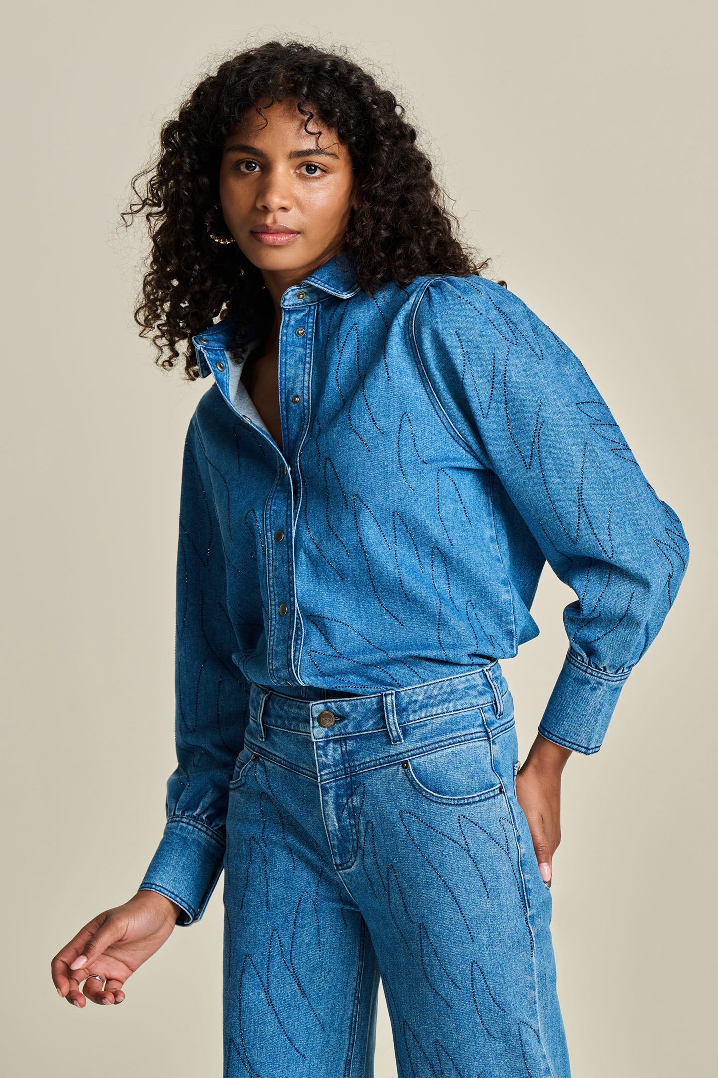 BLOUSE - DENIM RHINESTONES 1