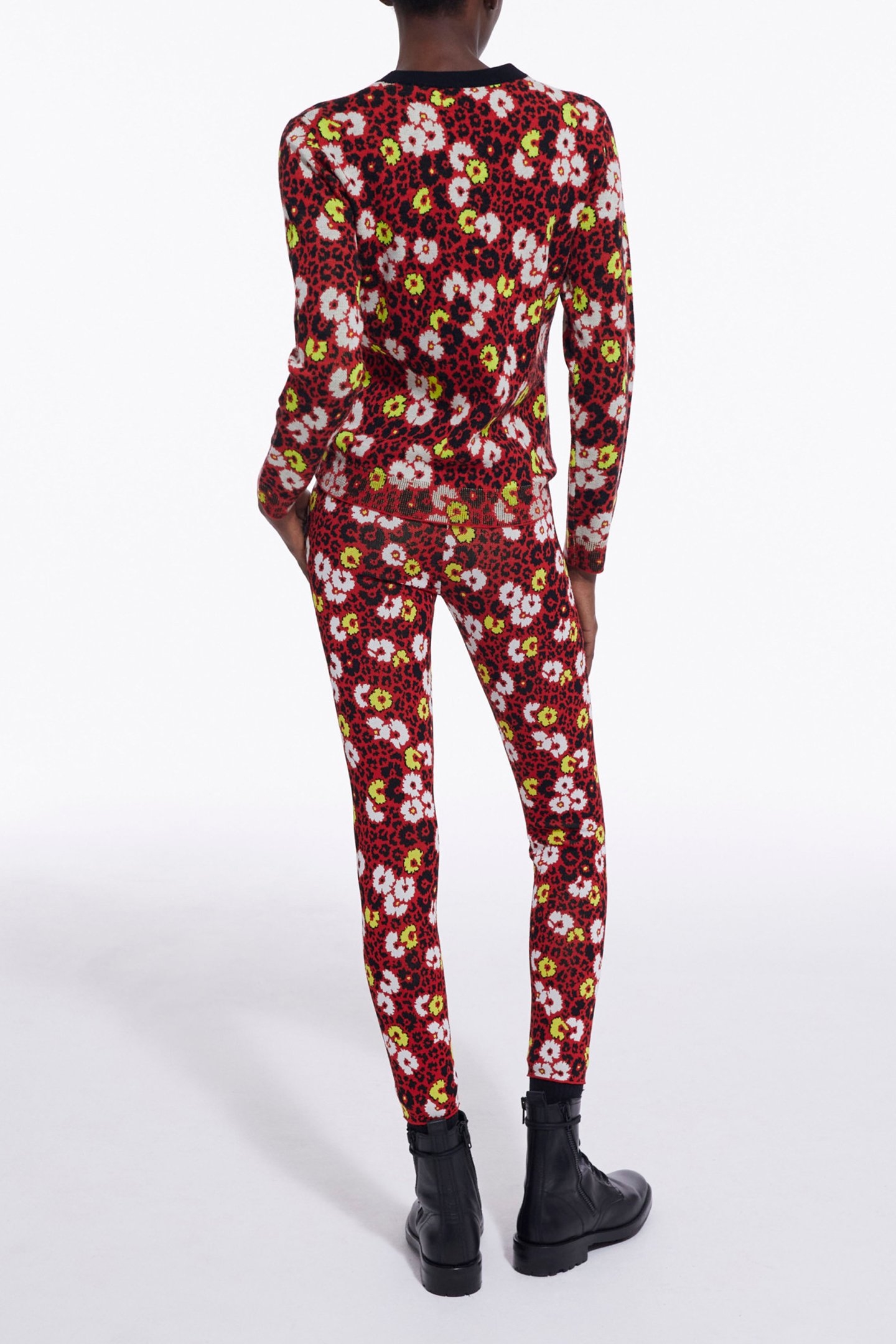 FLOWER JACQUARD VISCOSE LEGGINGS DARK RED 3