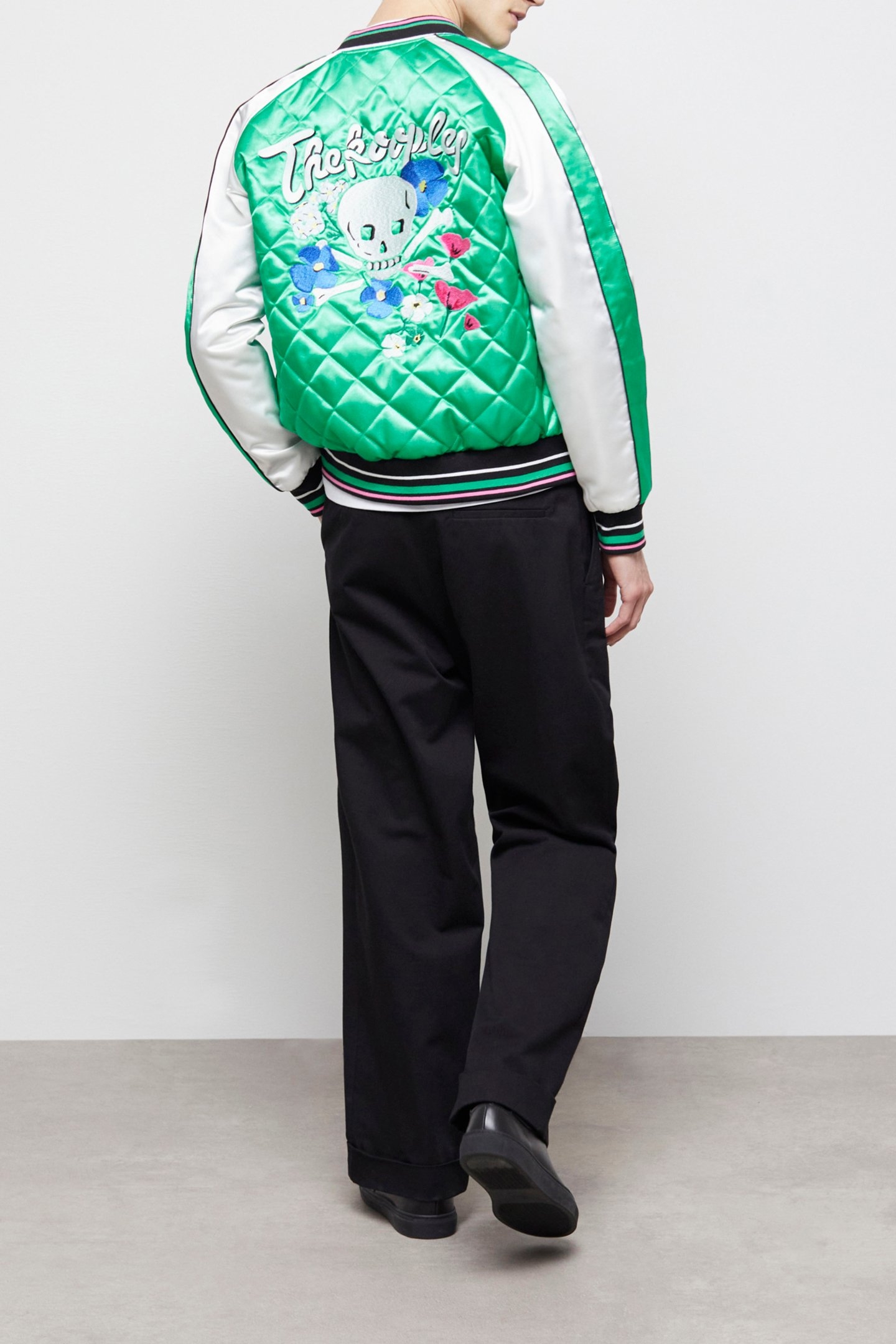 BOMBER BRODERIE FLOWER SKULL GREEN-WHITE 4