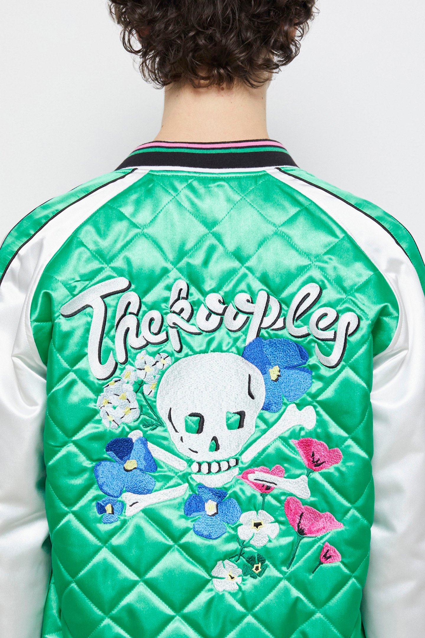 BOMBER BRODERIE FLOWER SKULL GREEN-WHITE 5