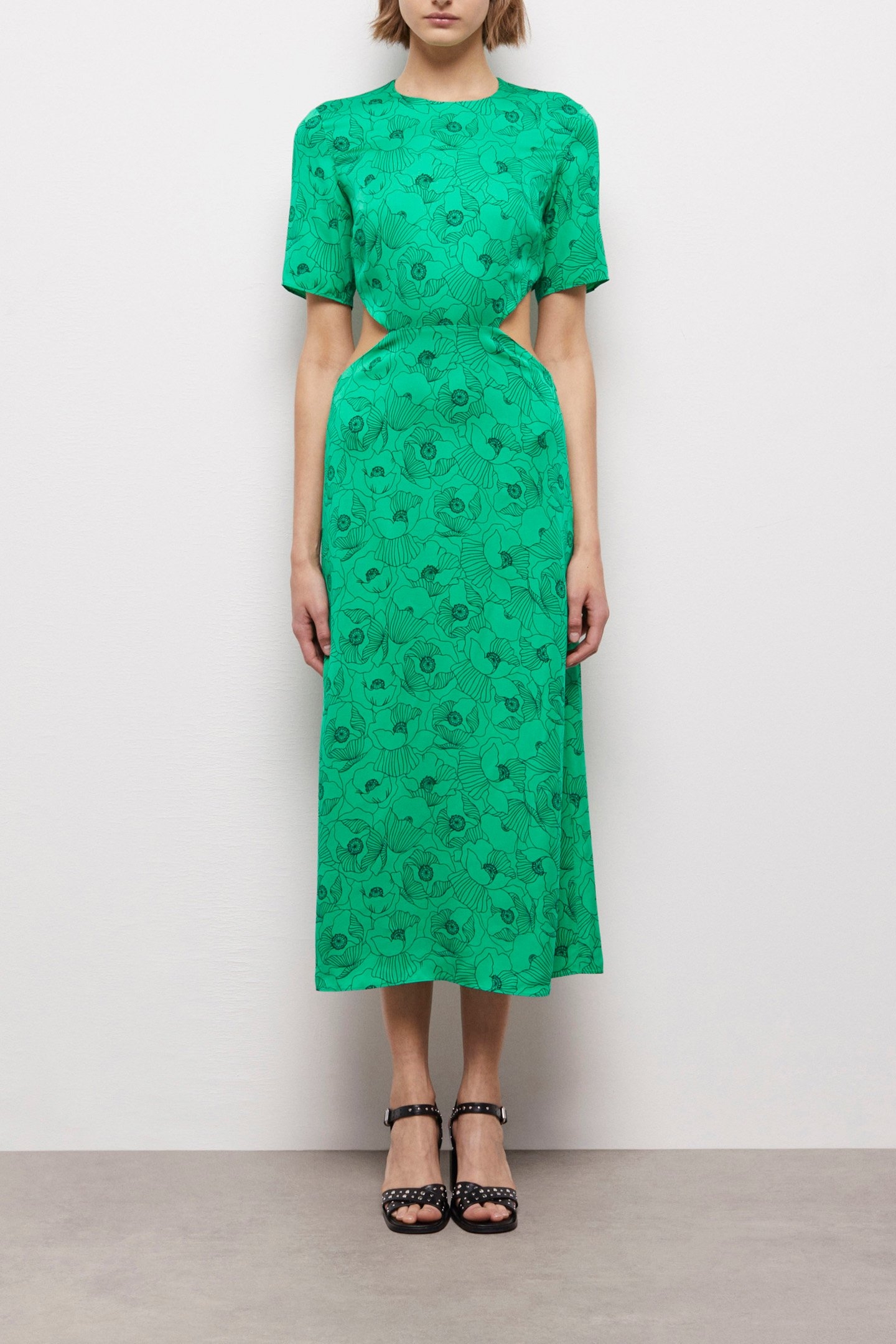 OPEN BACK LONG DRESS WITH SHORT SLEEVES GREEN 1