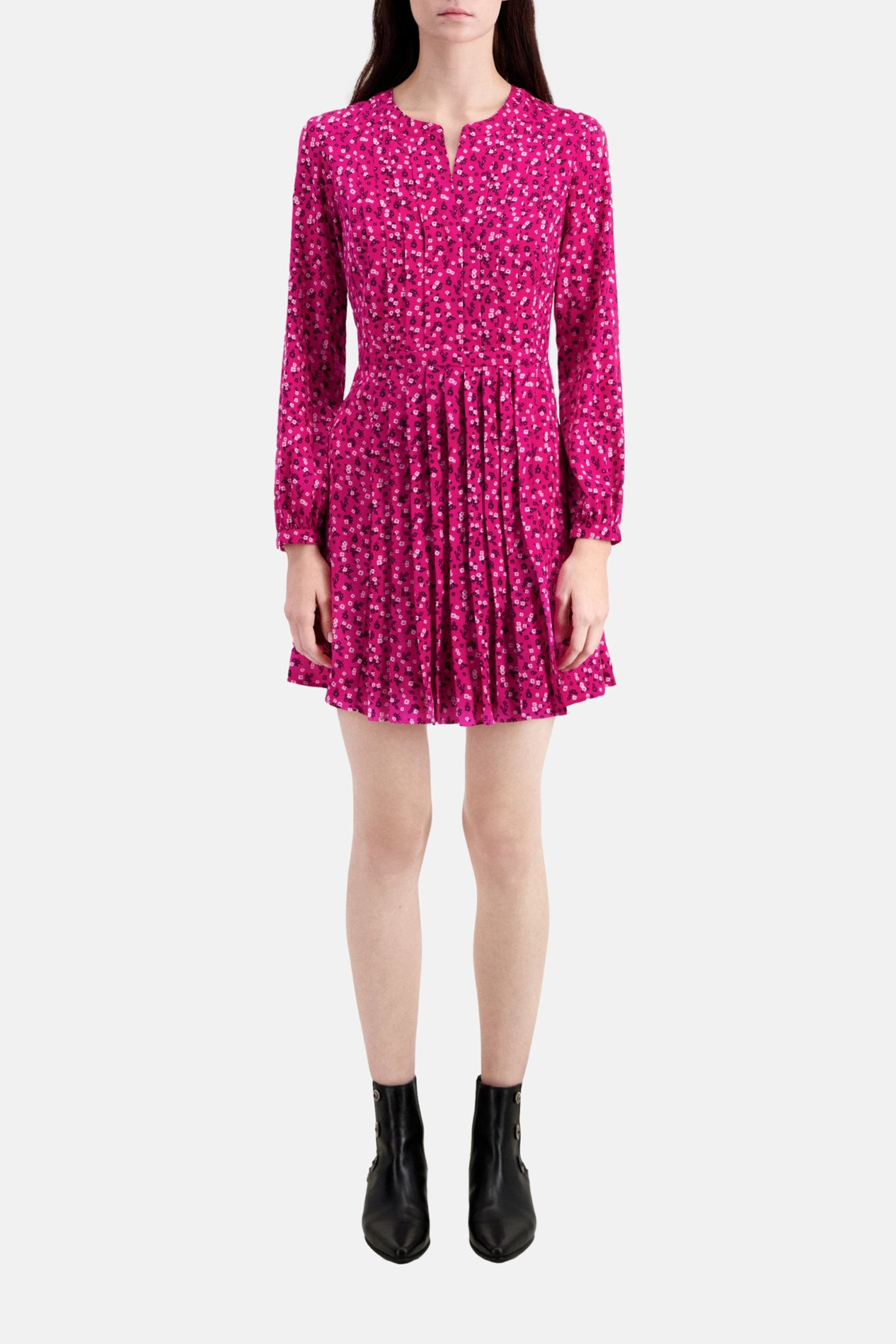 SHORT DRESS WITH PLEATED DETAIL PINK BLACK 2