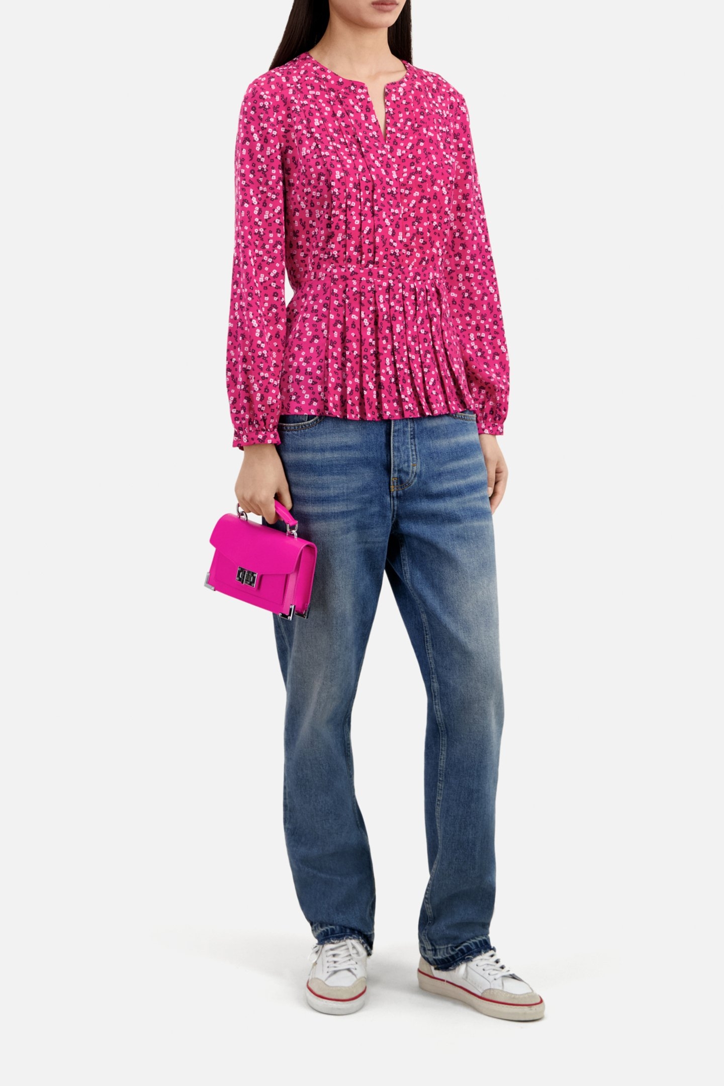 LONG SLEEVE TOP WITH PLEATED DETAIL PINK BLACK 5