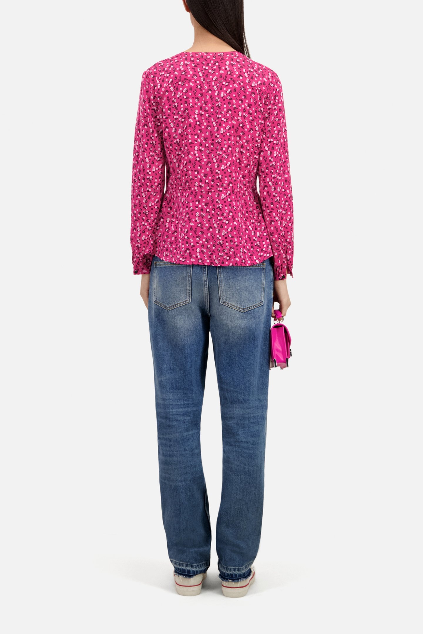 LONG SLEEVE TOP WITH PLEATED DETAIL PINK BLACK 3