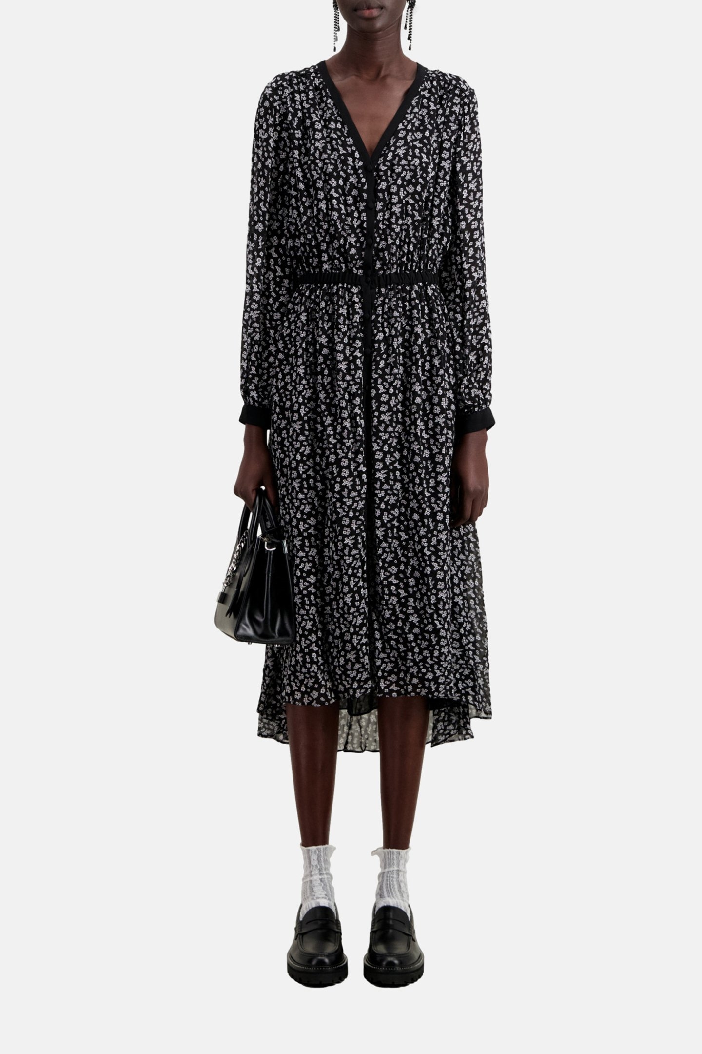 LONG DRESS WITH LONG SLEEVES BLACK-ECRU 1