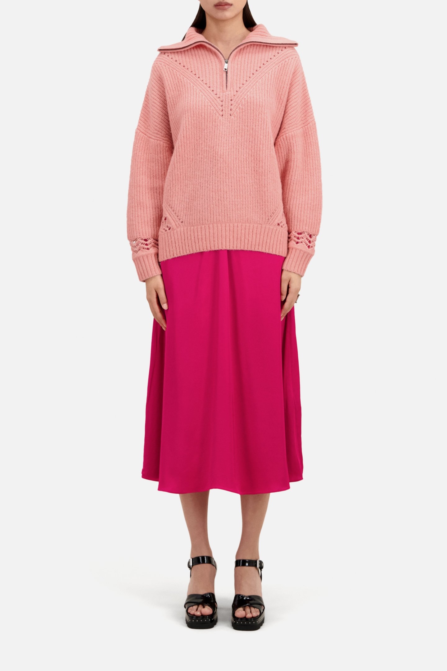 TURTLENECK SWEATER IN PEARL AND POINTELLE RIB OLD PINK 5