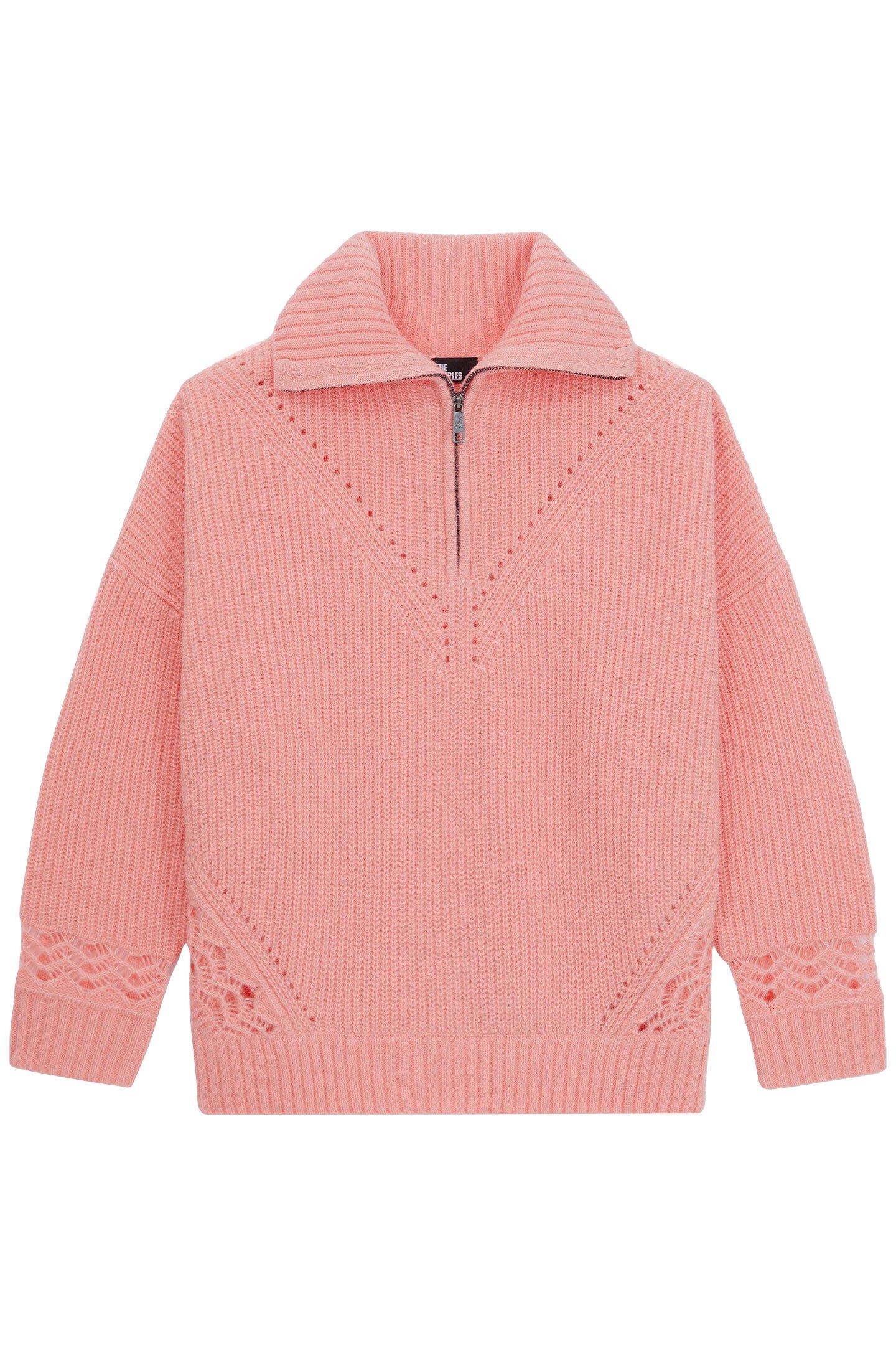 TURTLENECK SWEATER IN PEARL AND POINTELLE RIB OLD PINK 3