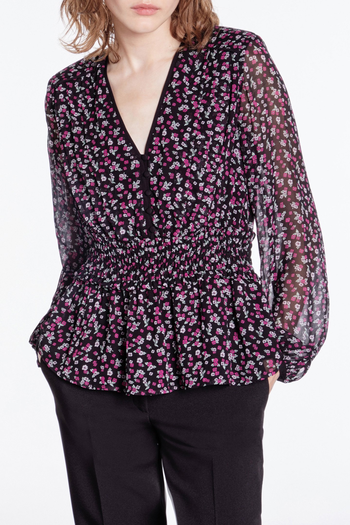 3/4 SLEEVE TOP BLACK/PINK 1