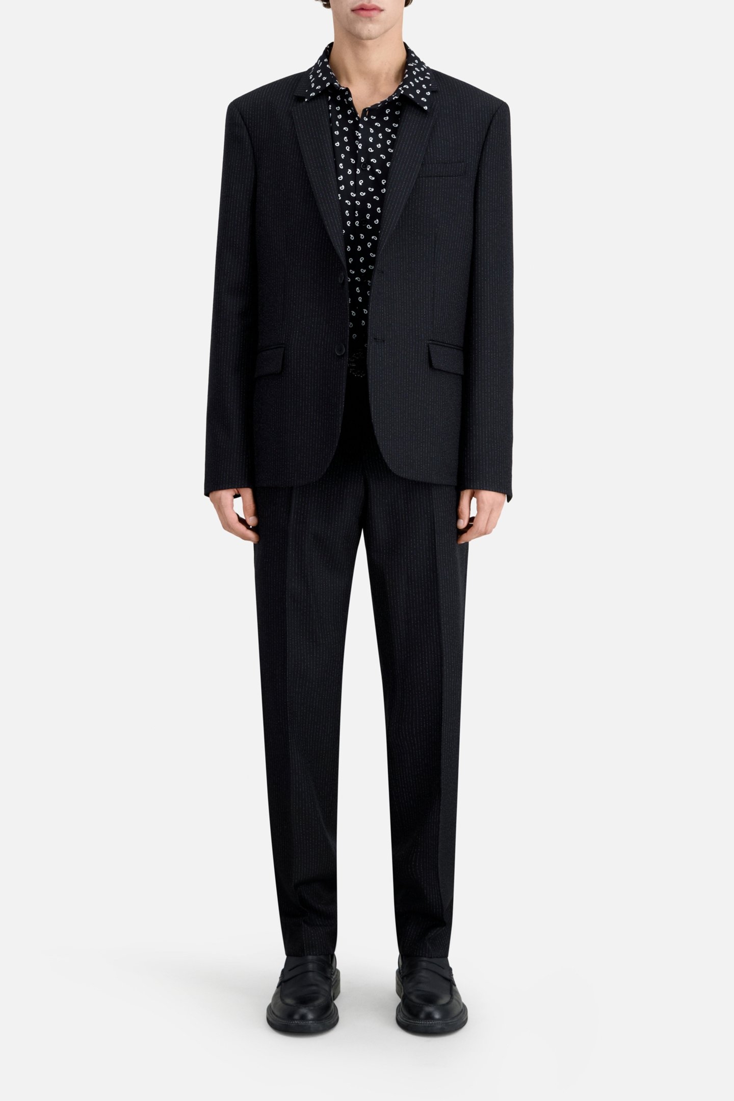 STRAIGHT-FIT STRIPED SUIT JACKET BLACK-ECRU 2