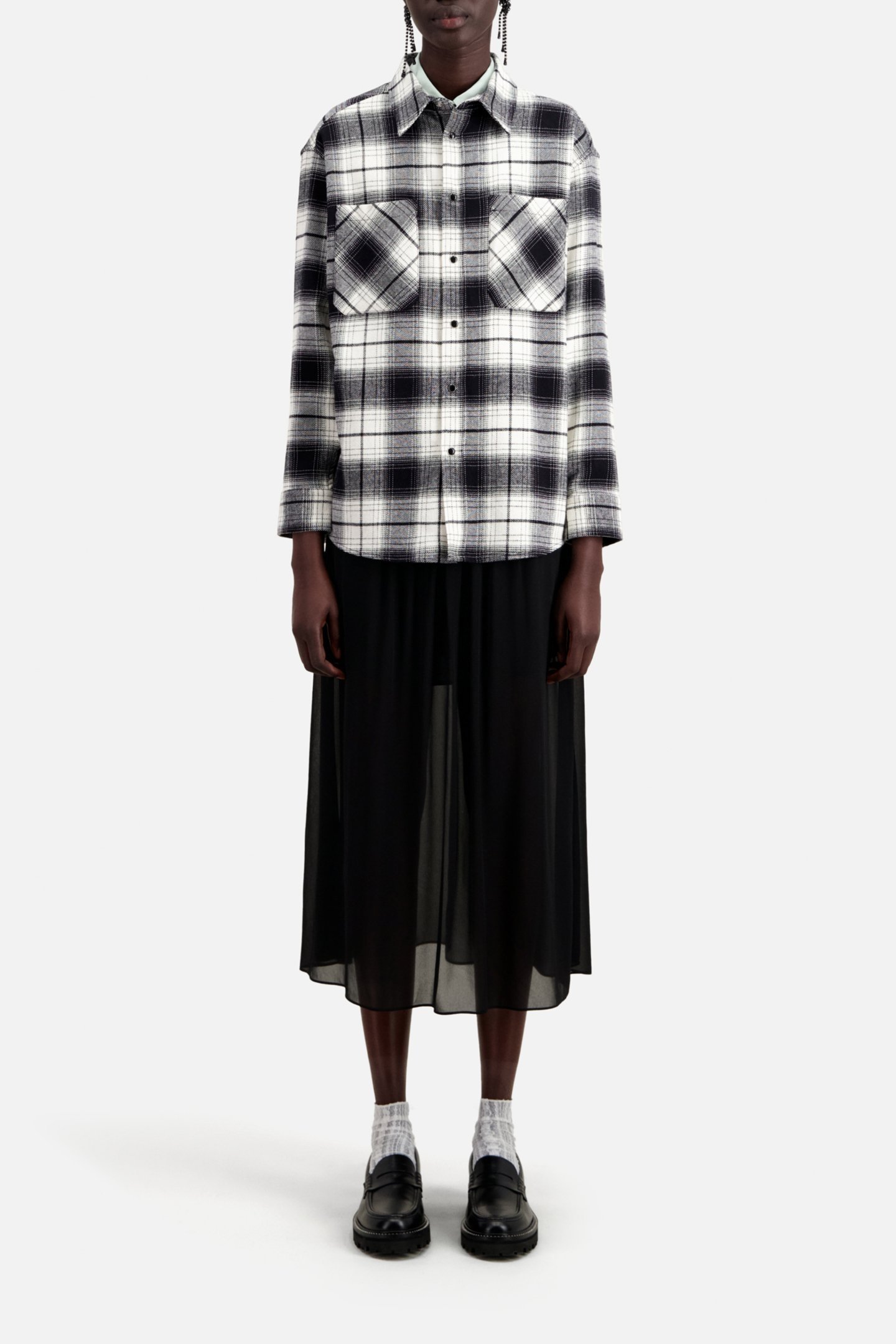 LONG-SLEEVED PLAID SHIRT BLACK WHITE 2