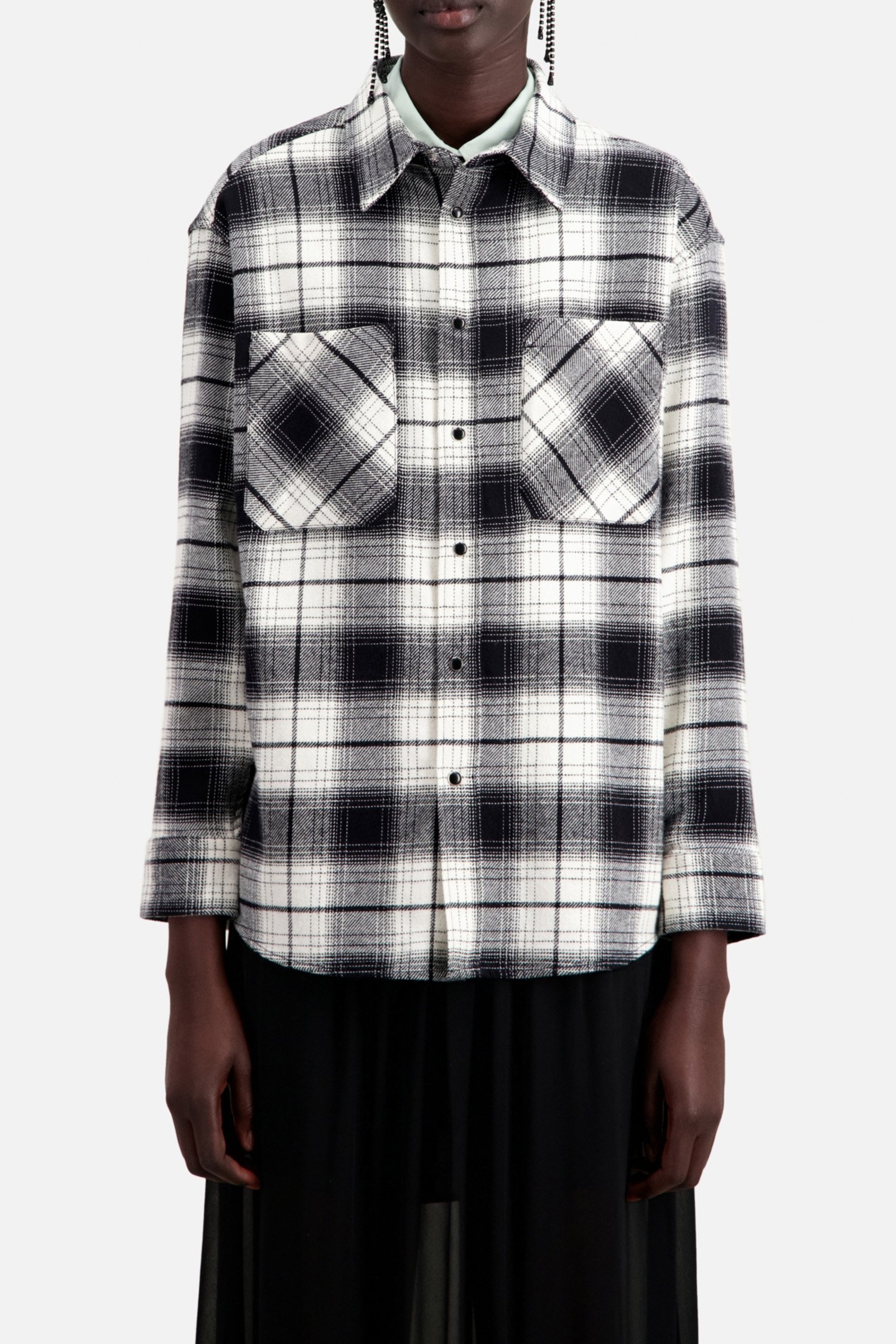 LONG-SLEEVED PLAID SHIRT BLACK WHITE 1