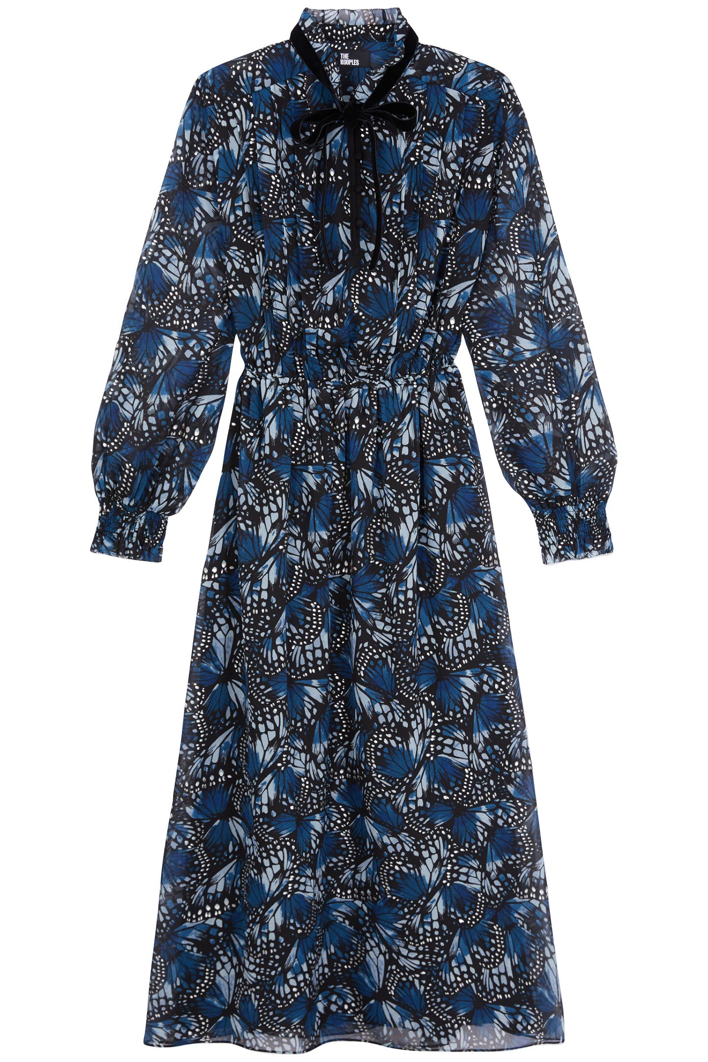 LONG DRESS ML BUTTONED NECKLINE VELVET TRIM BLUE 2