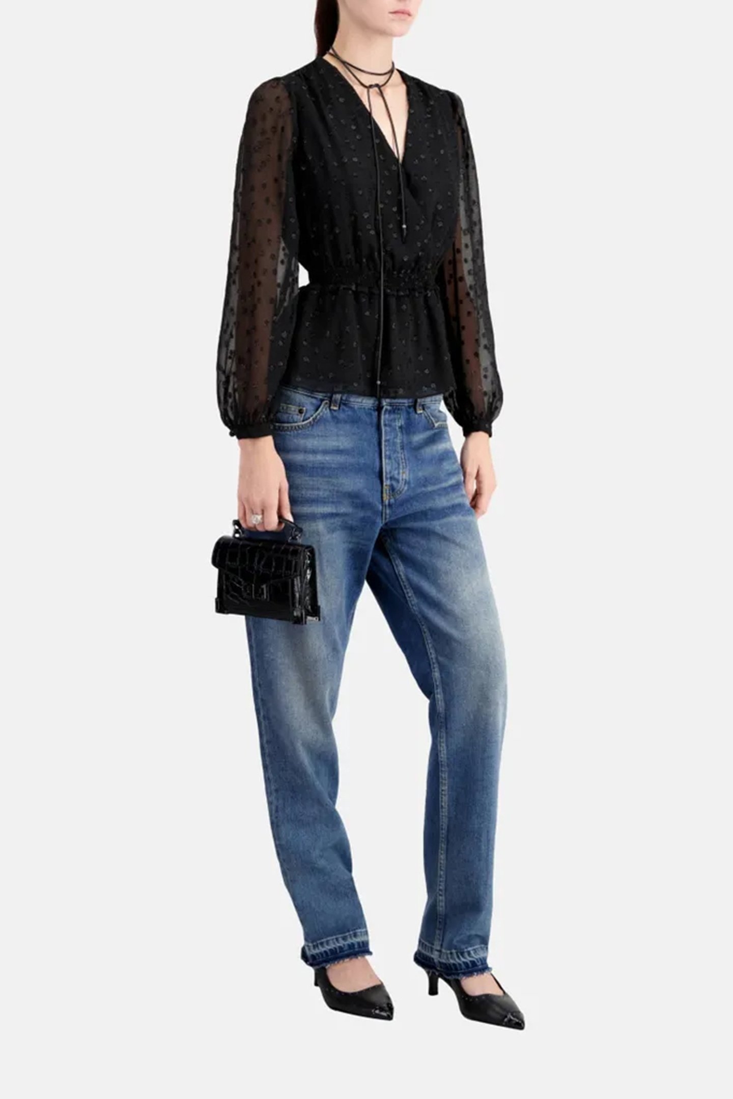 WRAP TOP WITH 3/4 SLEEVES AND ELASTICATED BOTTOM BLACK 2