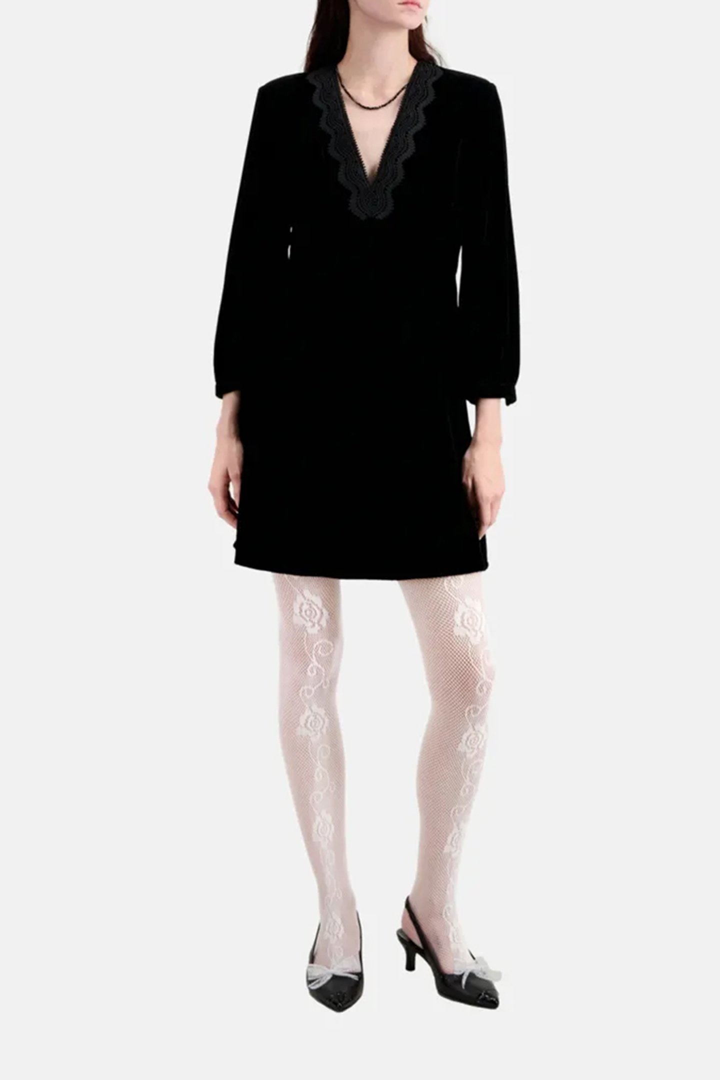 3/4 SLEEVE SHORT DRESS WITH V-NECKLINE BLACK 2