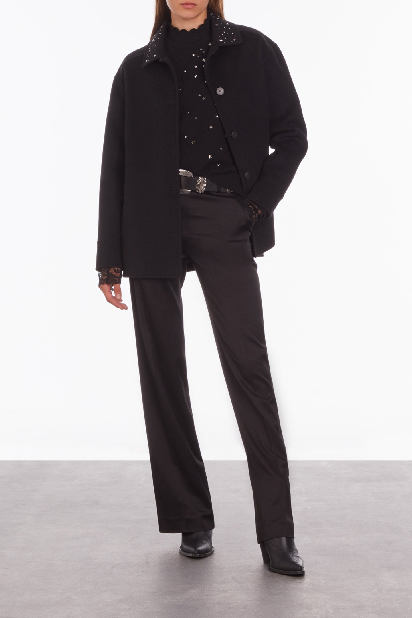 STUD AND FRINGE DOUBLE FACE JACKET BLACK 4