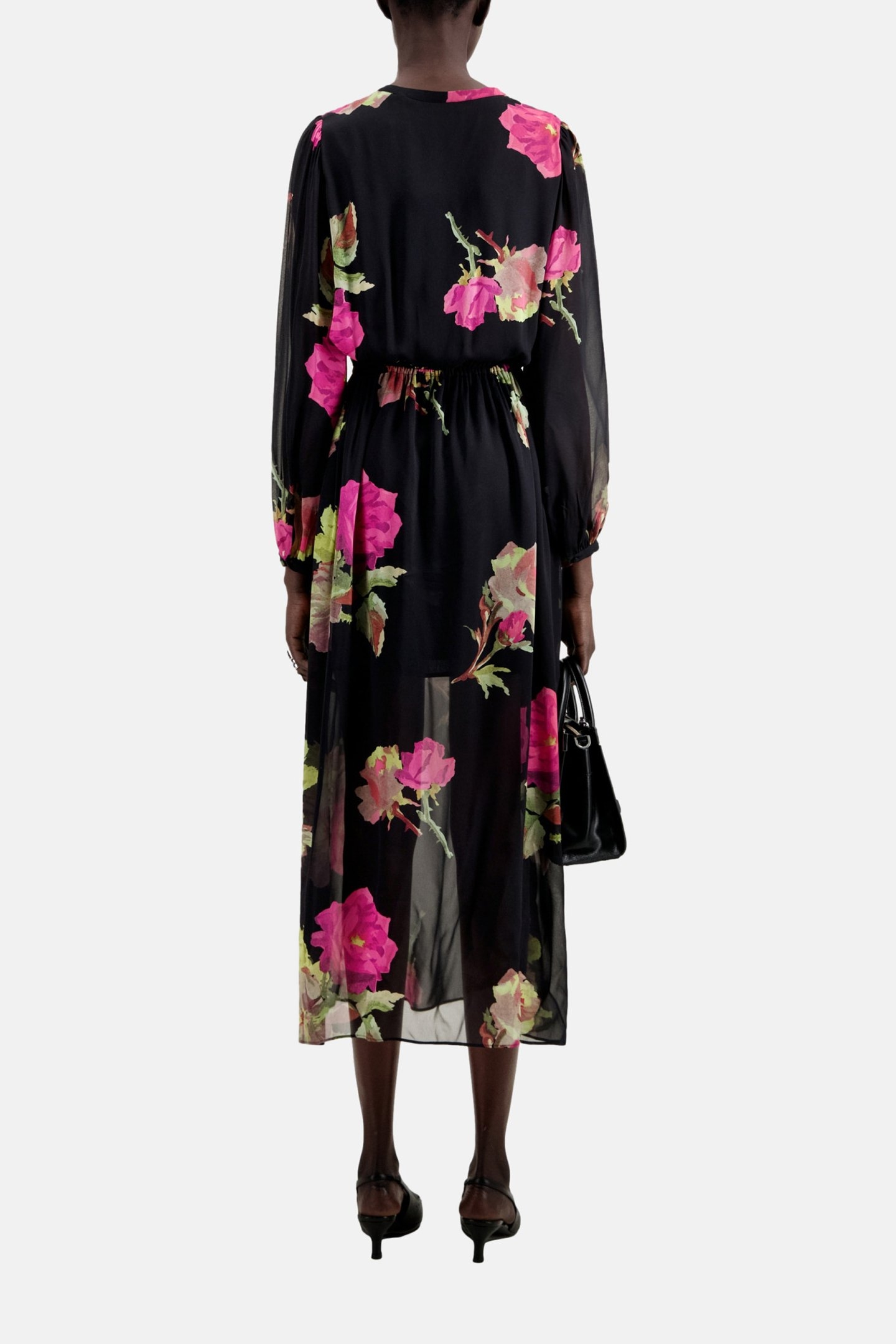 LONG PRINTED DRESS PINK BLACK 2