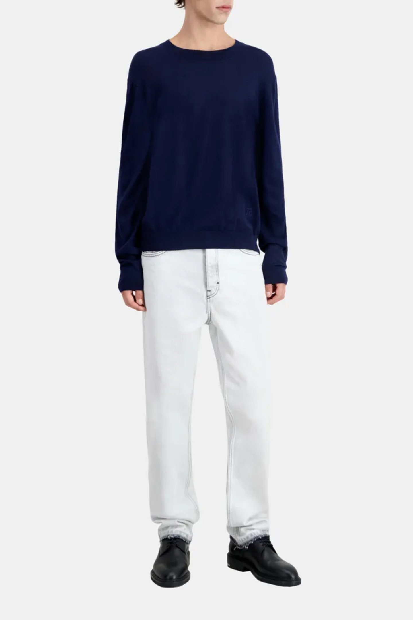 PULLOVER WITH LEATHER INLAYS NAVY 2