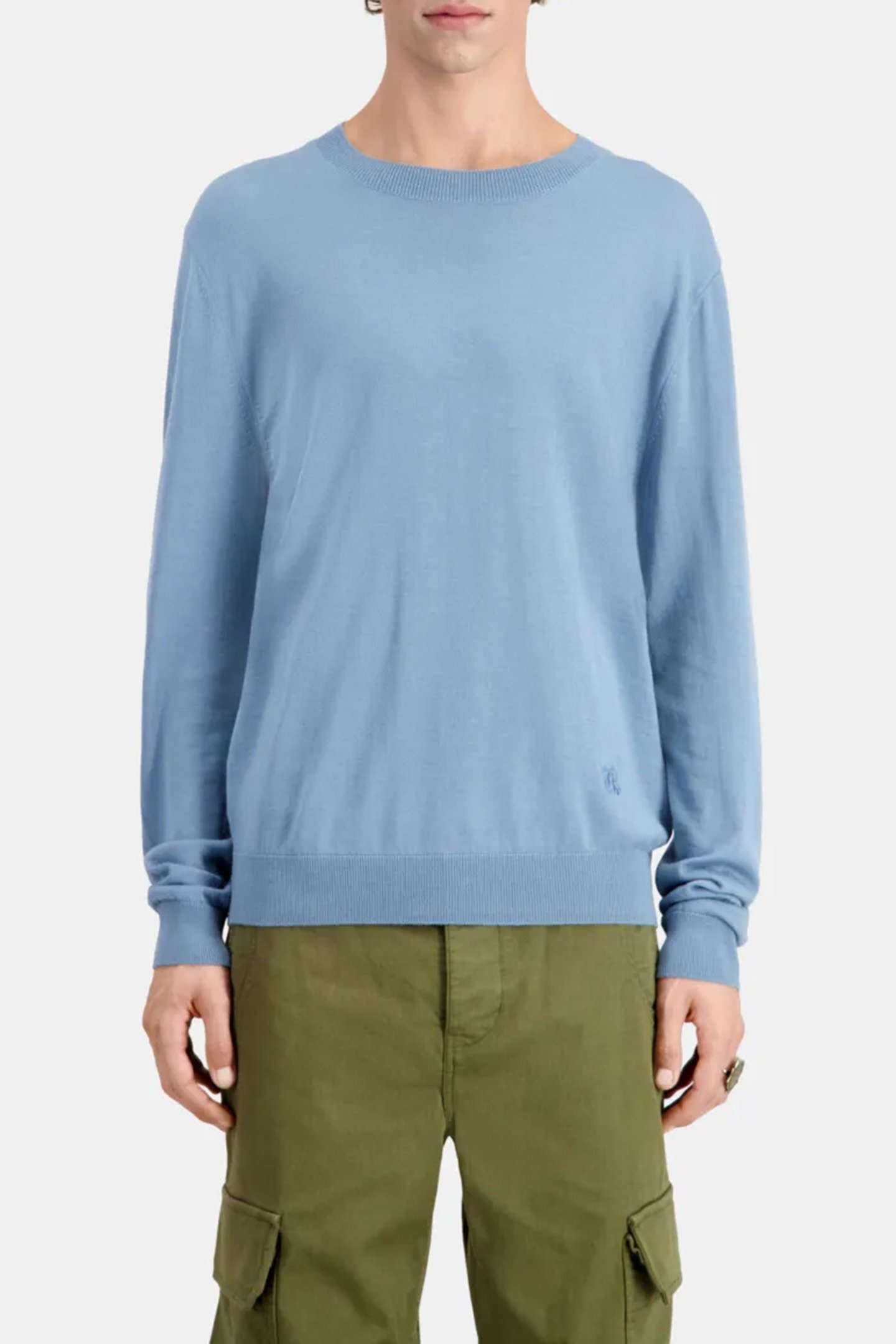 PULLOVER WITH LEATHER INLAYS BLUE GREY 1