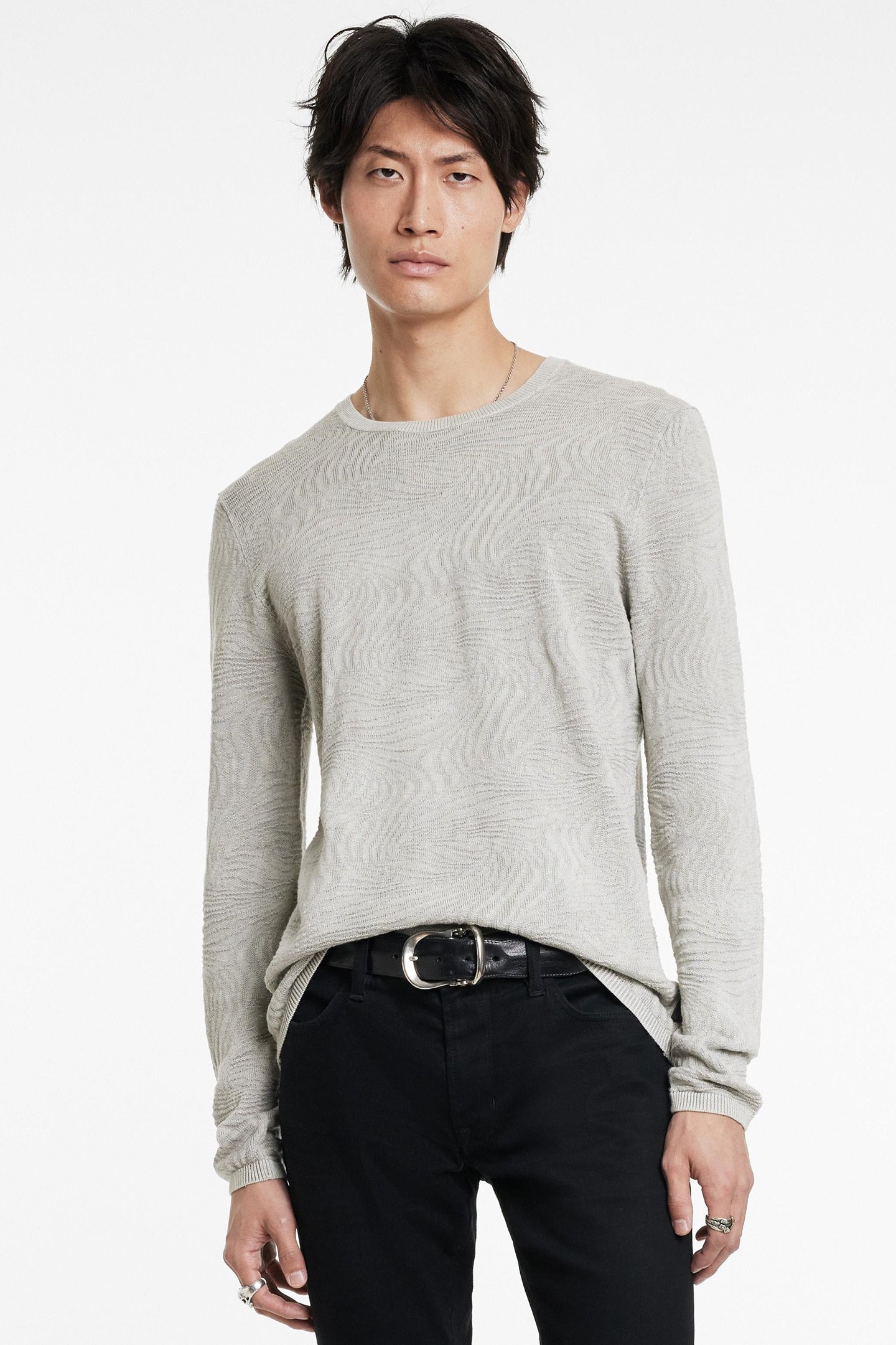 MERCER LS CREW WITH WAVE TEXTURE SILVER HTR 1