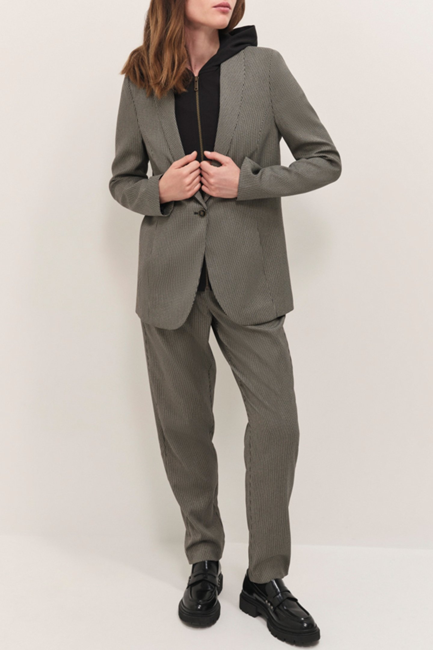 VITO - BLACK PINSTRIPE SUIT JACKET WITH REMOVABLE HOODED COL 3
