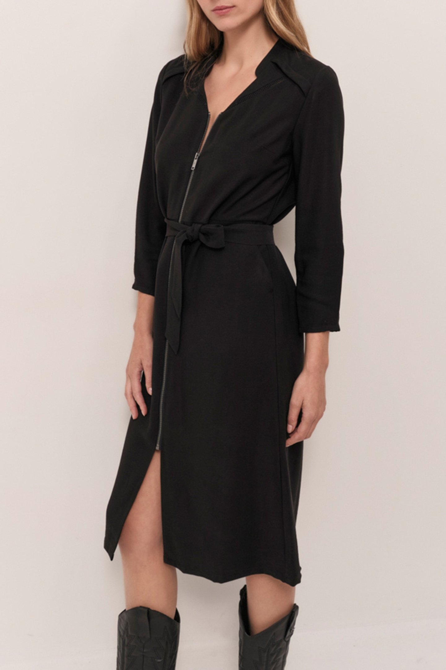 RICHY - BLACK MIDI DRESS WITH ZIPPER 1