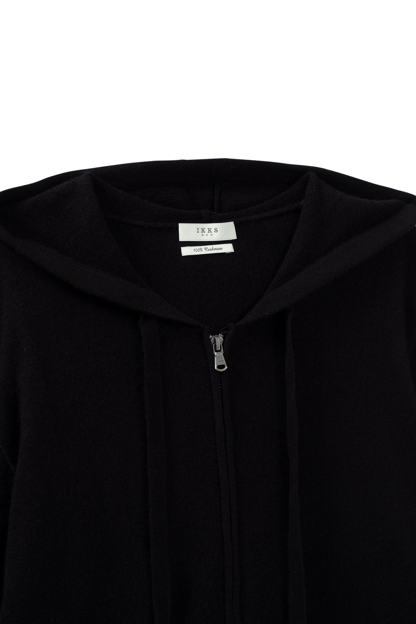 BLACK PURE CASHMERE ZIPPED HOODED CARDIGAN 6