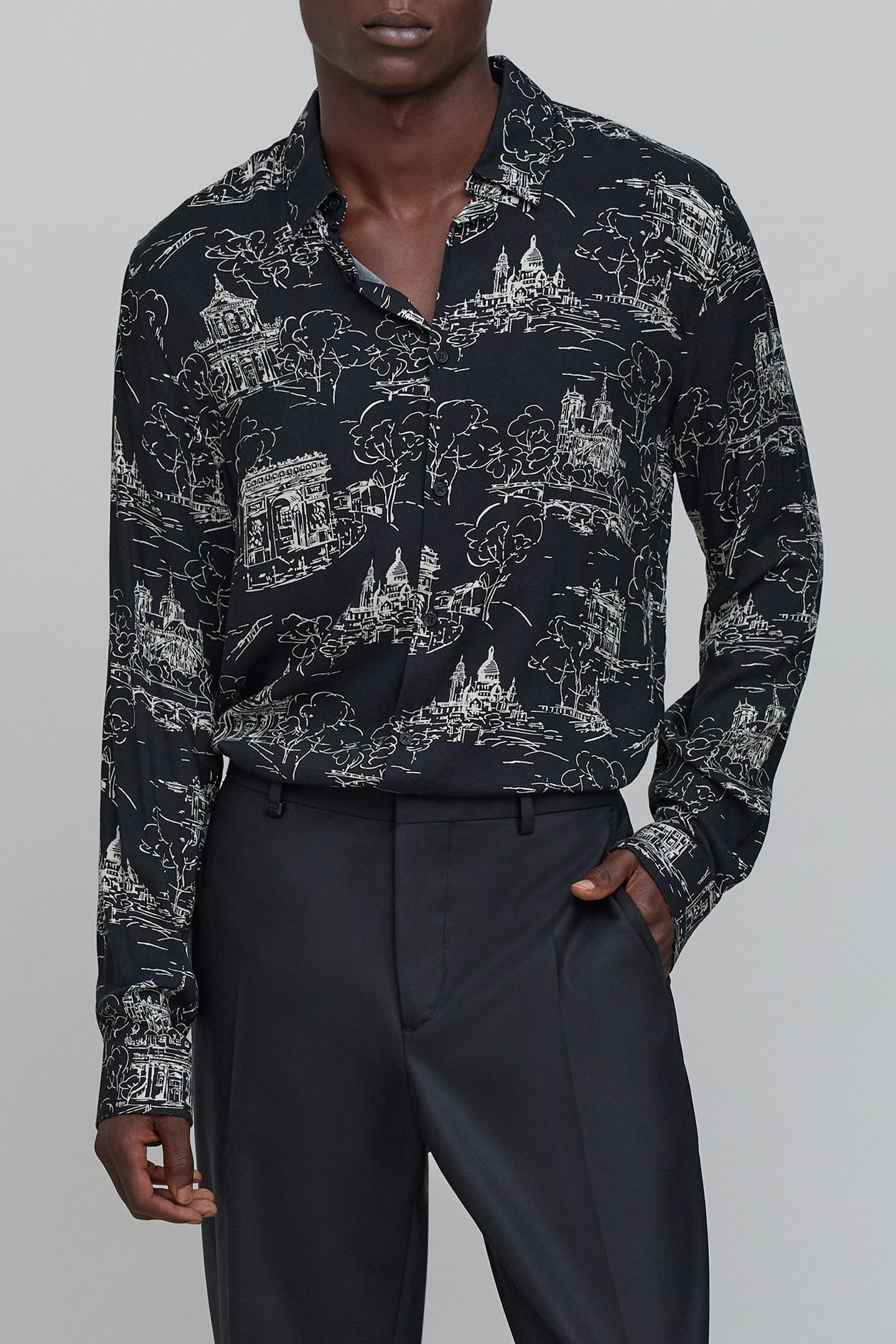 PURE EDITION-BLACK TOILE DE JOUY SLIM SHIRT 1