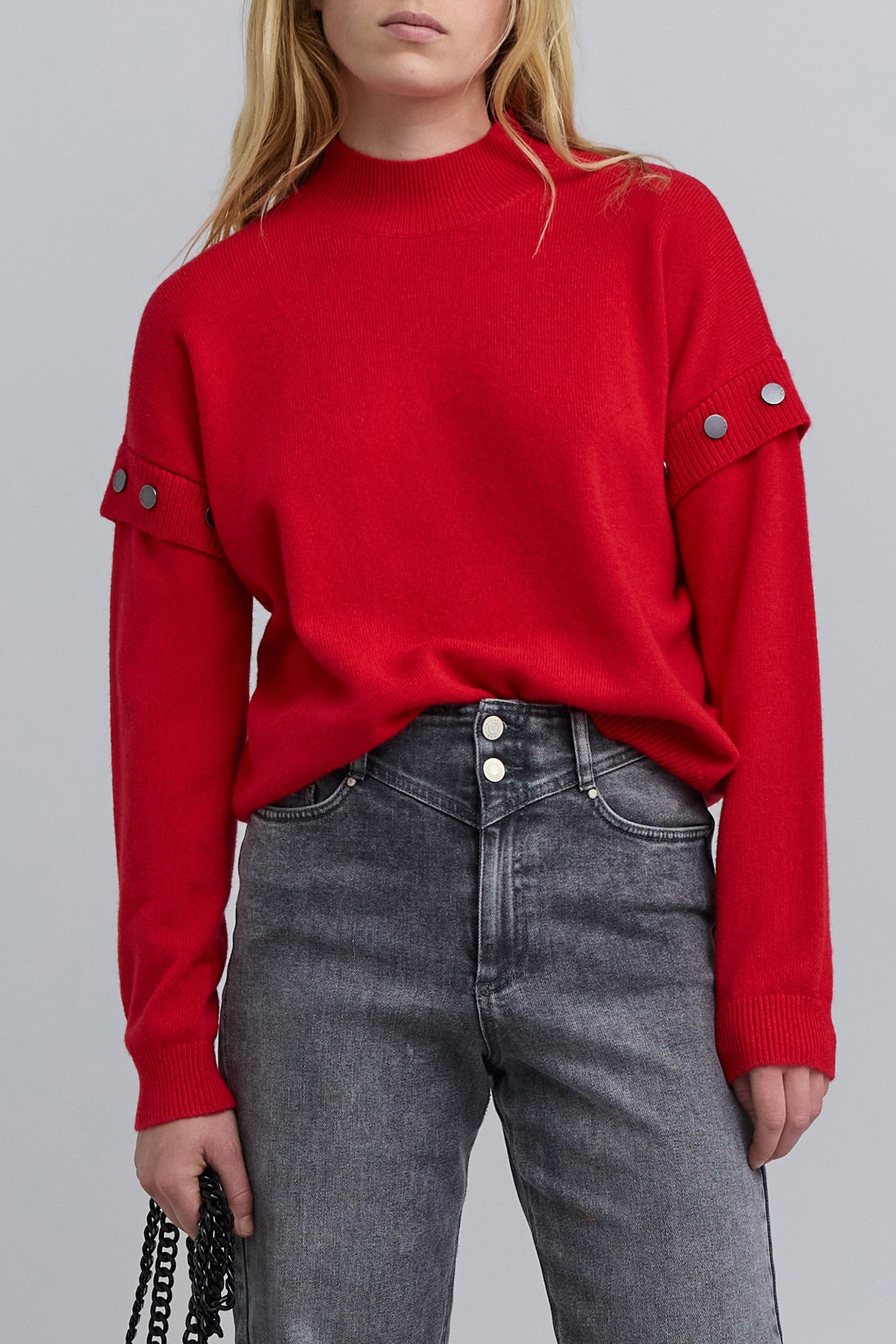 VERMILION KNIT SWEATER WITH STUDDED ARMHOLE DESIGN 1