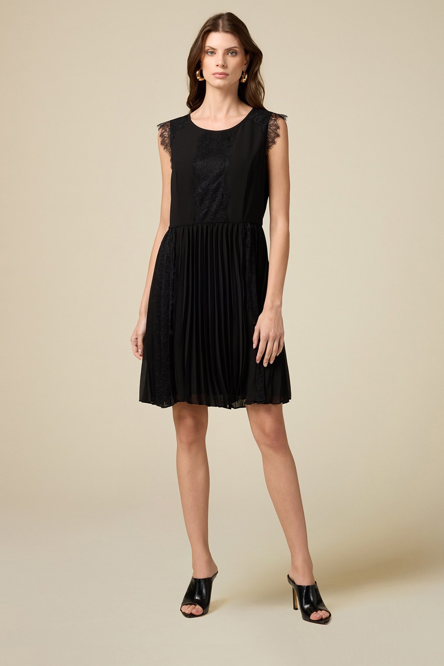 SHORT DRESS WITH LACE INSERTS BLACK 1
