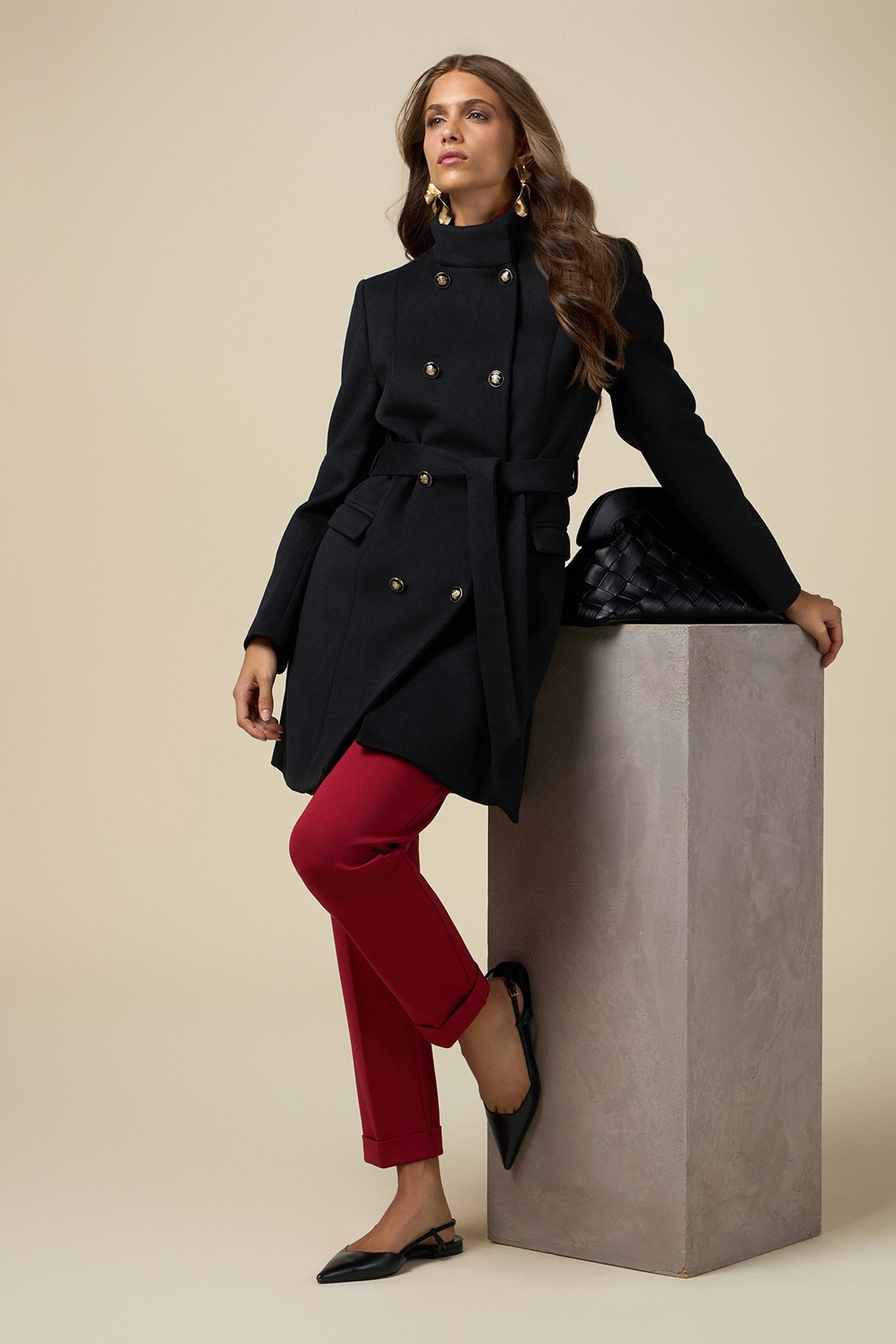 DOUBLE-BREASTED COAT WITH BELT BLACK 4