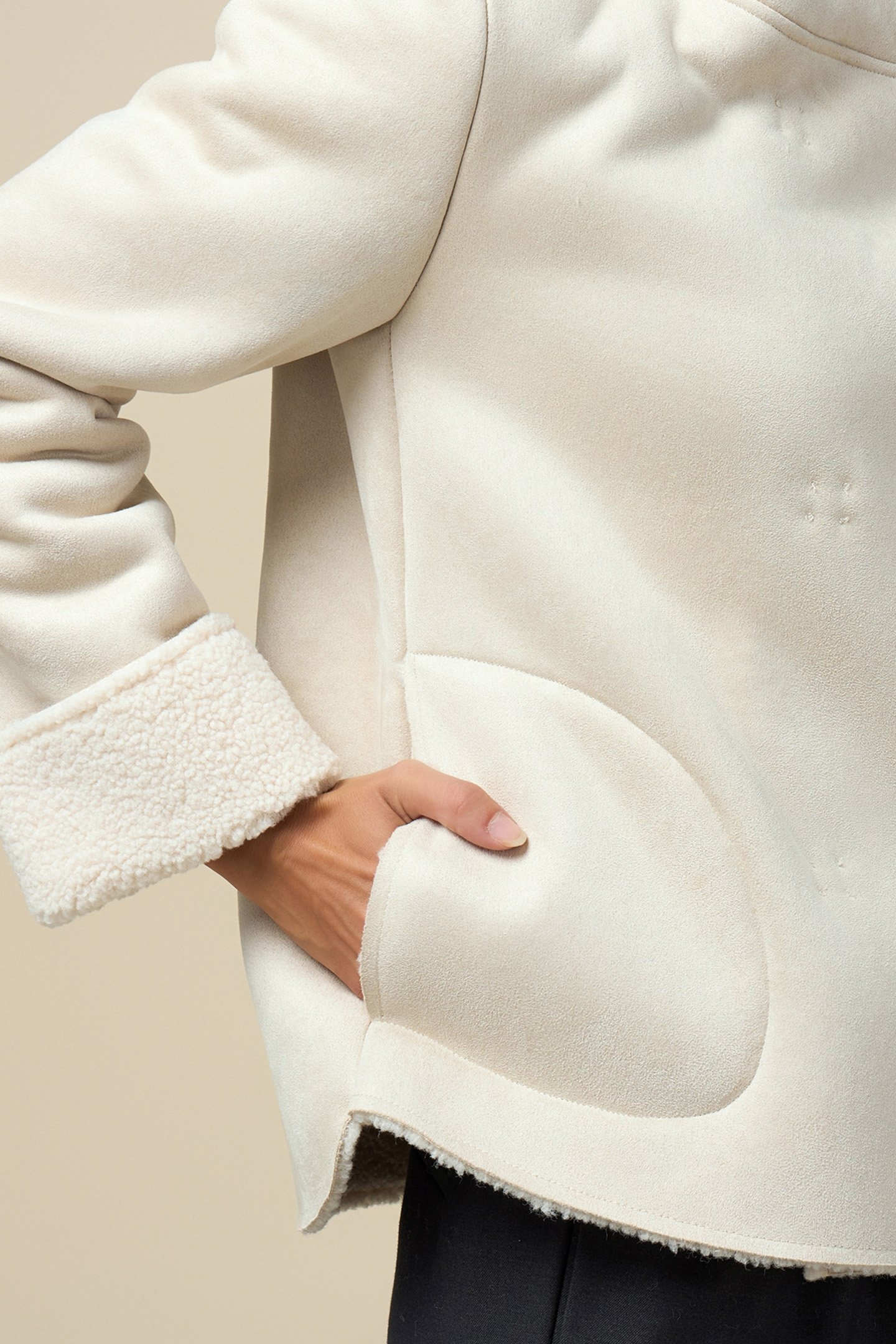 HOODED FAUX SHEEPSKIN JACKET WHITE 5